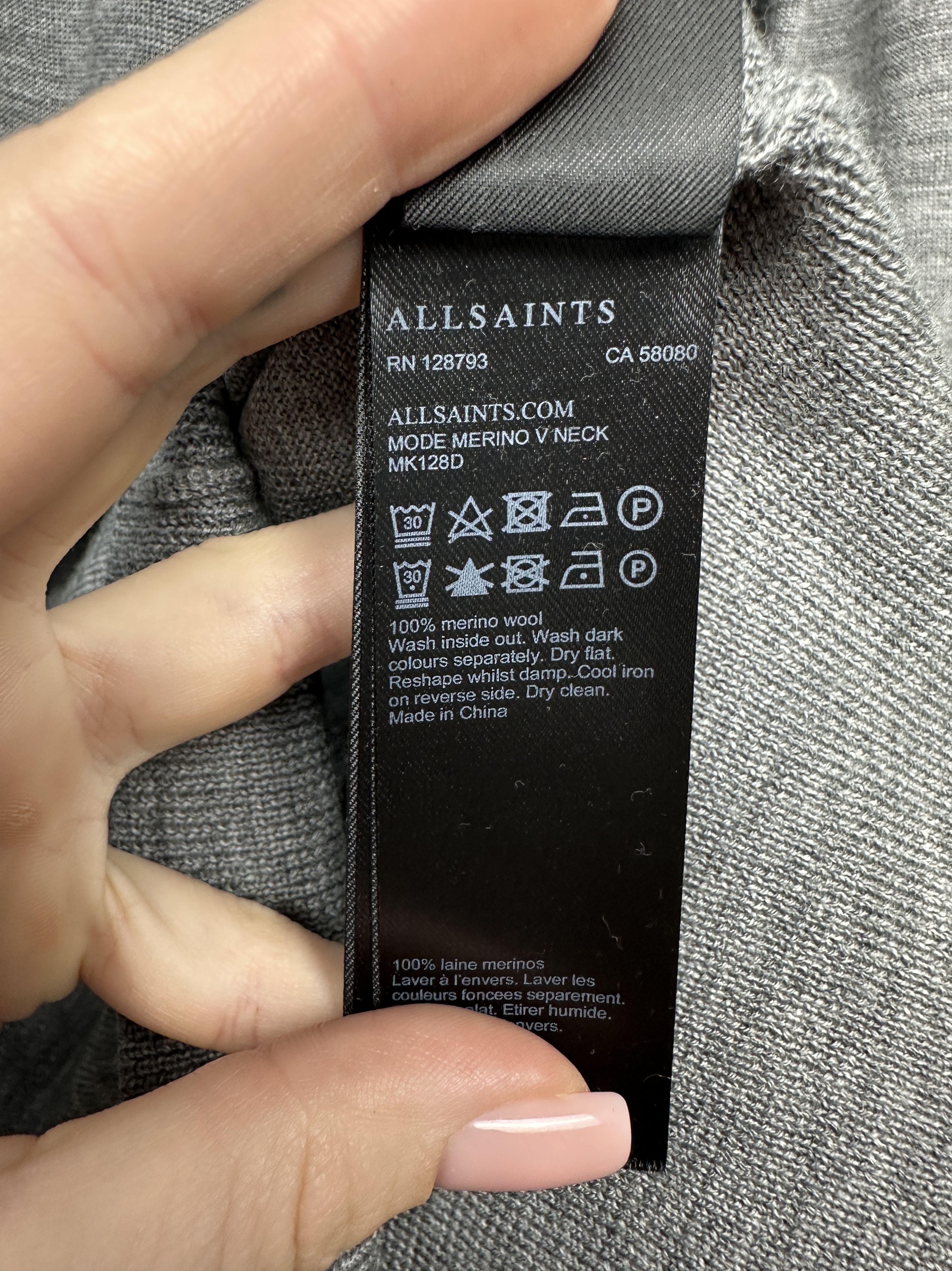 Allsaints AllSaints Mens Mode Merino V-Neck Wool Knit Sweater Size US XS / EU 42 / 0 - 5 Thumbnail