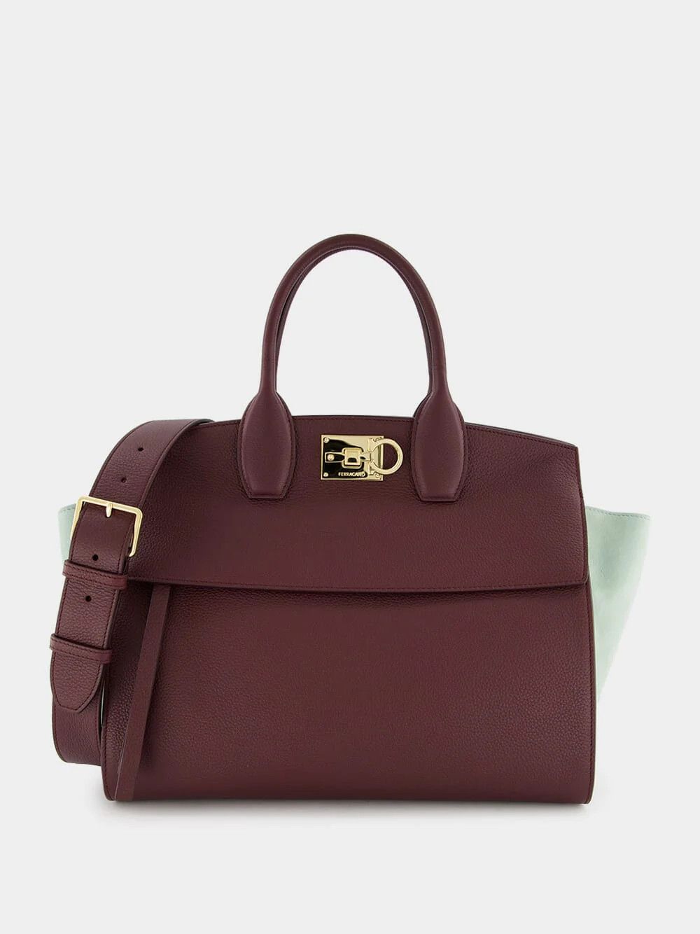 Salvatore Ferragamo o1s1rm0924 Size: OS / Studio Leather Bag in Dark Barolo/Sage Size ONE SIZE - 1 Thumbnail