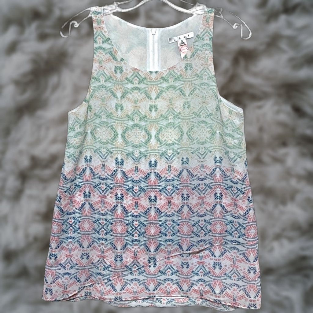 Vintage VINTAGE The Heart of Cabi Sleeveless Mosaic Tiered Top Women S Spring Boho Pastel Hippie Geometric Zip Back Boys? Size S / US 4 / IT 40 - 1 Thumbnail