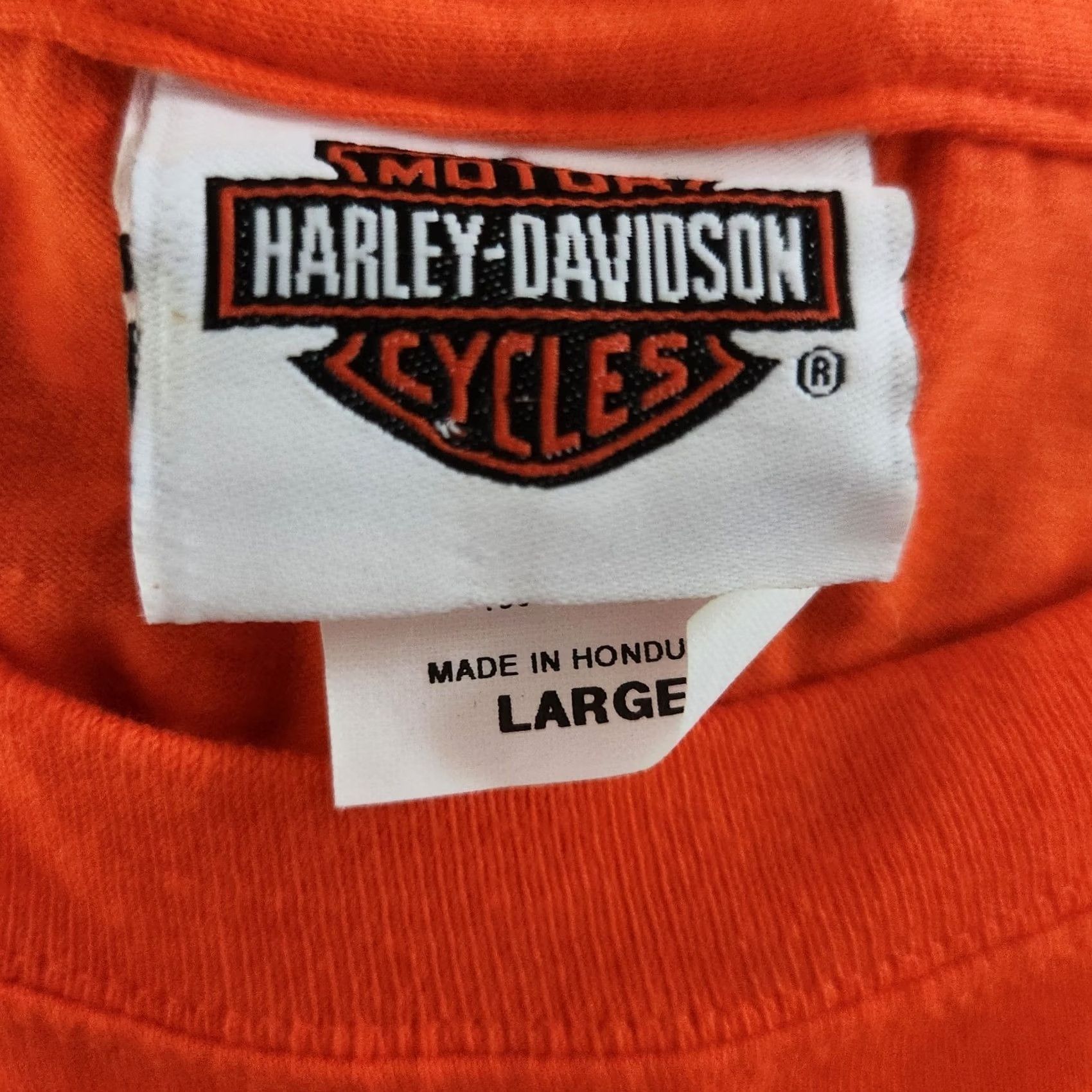 Harley Davidson Harley-Davidson T Shirt Tee Mens Large Orange Akron Ohio Biker Graphic Print Logo Short Sleeve Crew Neck Cotton Polyester 2010-2019 Vintage No Mens Size US L / EU 52-54 / 3 - 5 Thumbnail