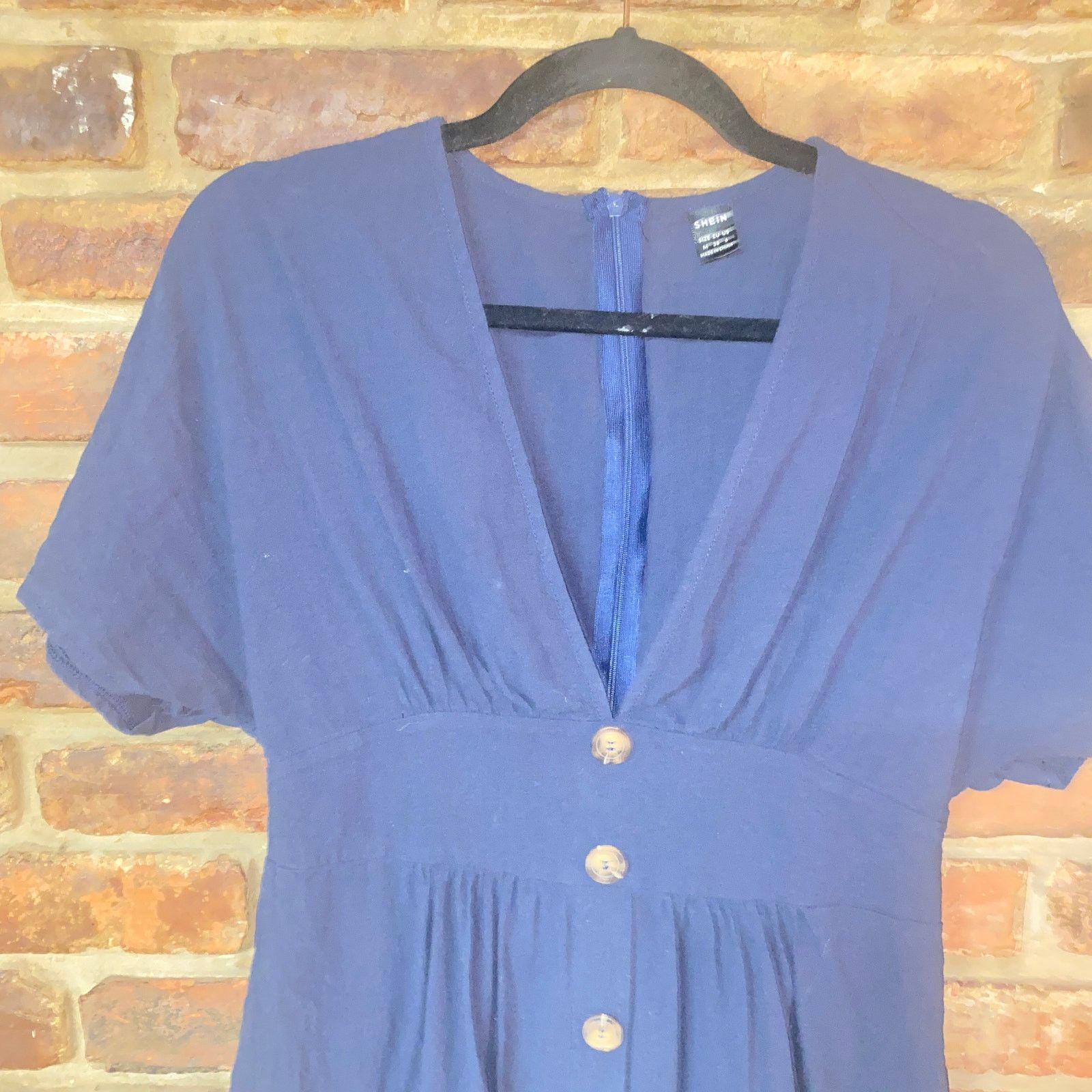 Shein Shein Navy Blue V-Neck Button Down Mini Dress Medium Size M / US 6-8 / IT 42-44 - 2 Thumbnail