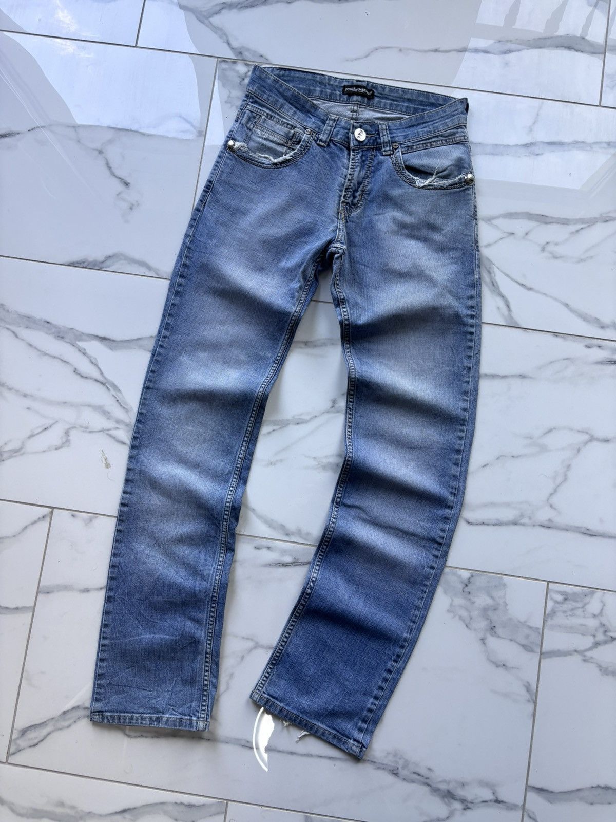 Dolce & Gabbana Vintage Y2K Dolce Gabbana Jeans 00’s Big Logo Washed Denim Size US 29 - 8 Thumbnail