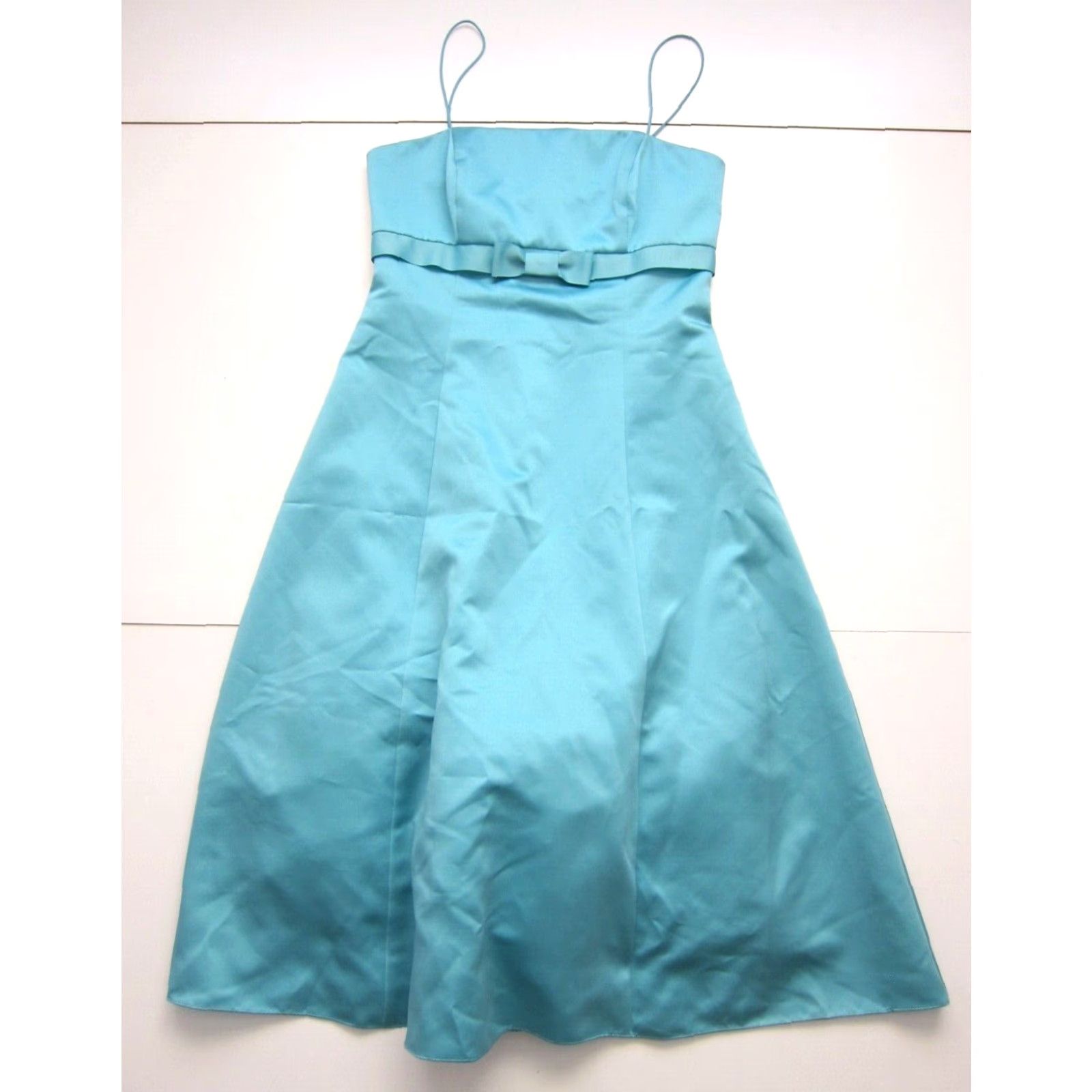 Vintage VINTAGE David's Bridal Teal Satin Bow Spaghetti Strap Prom Wedding Party Bride Dress 10 Size L / US 10 / IT 46 - 2 Thumbnail