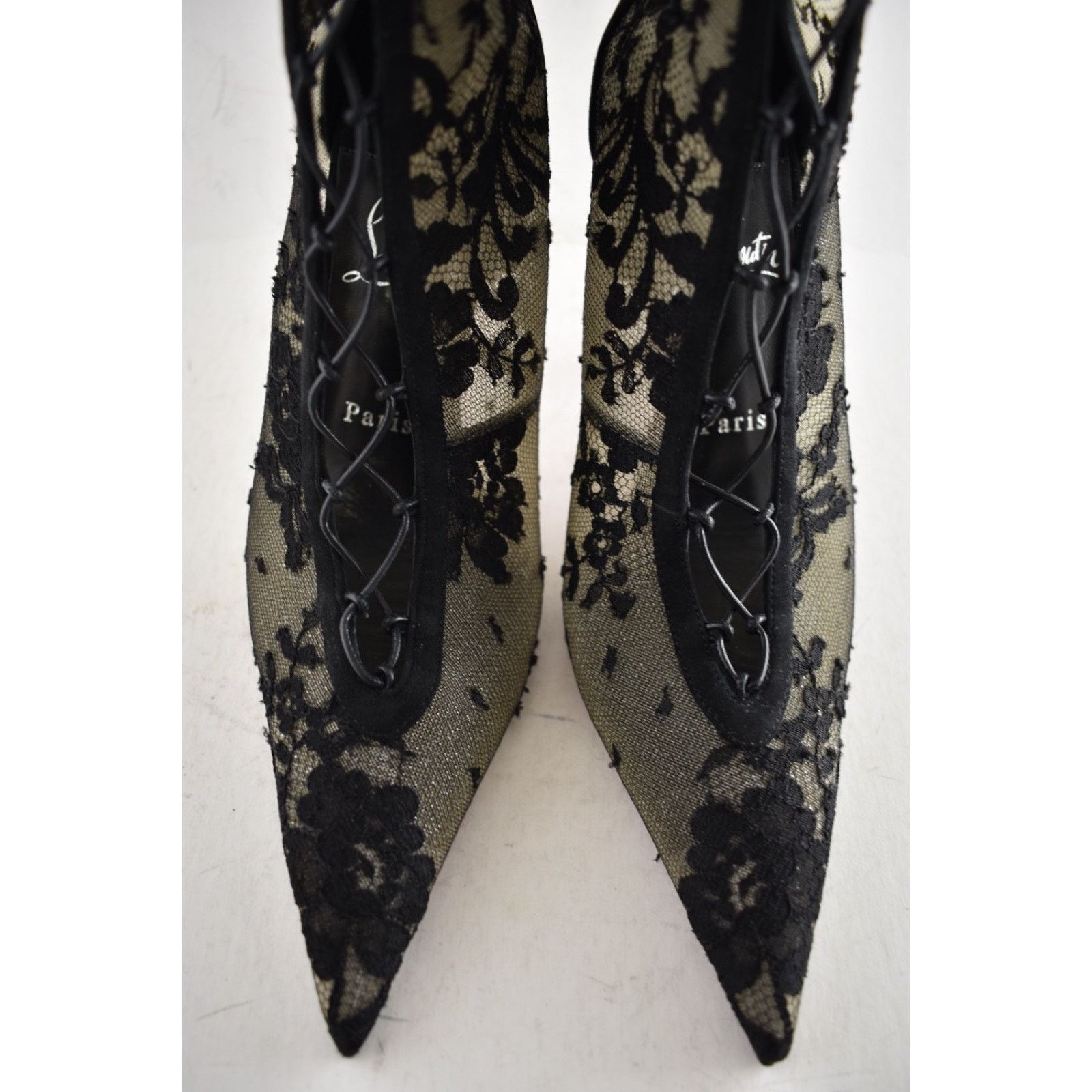 Christian Louboutin Christian Louboutin KM Lace Booty 100 Black Mesh Lace Up 39 Size US 9 / IT 39 - 11 Thumbnail