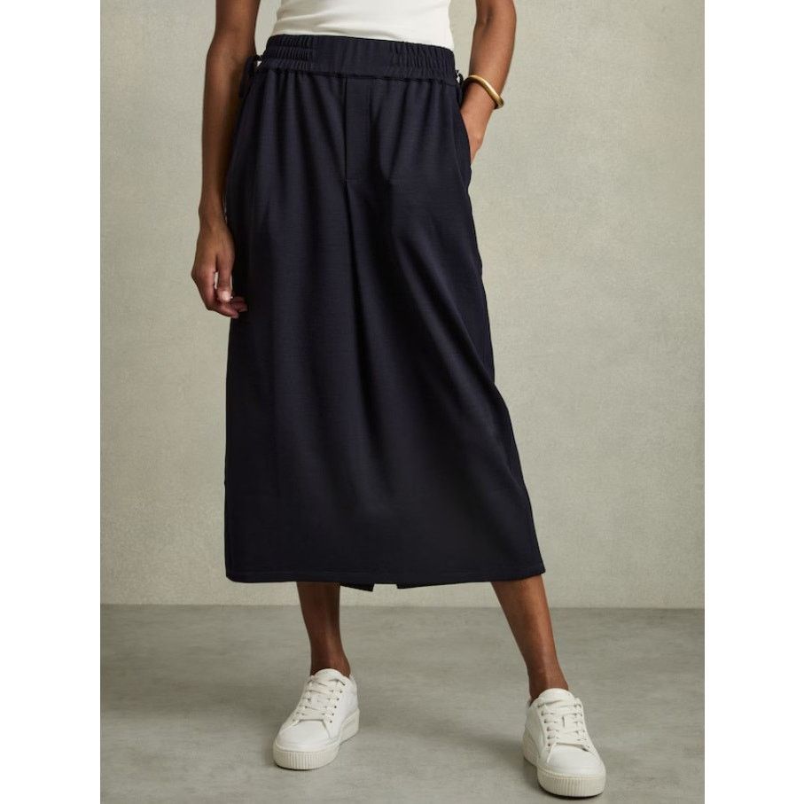 Reiss Reiss Women's Navy Wool-Blend Ruched Jersey Nora Midi Skirt Size 27" / US 4 / IT 40 - 2 Thumbnail