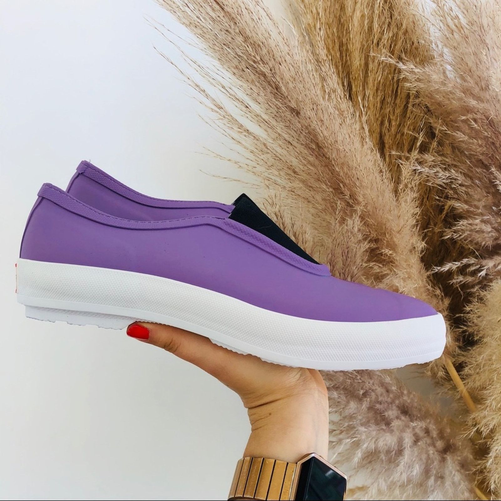 Hunter NEW HUNTER Purple White Slip On Rubber Sneaker Flats Shoes Size US 9 / IT 39 - 2 Thumbnail
