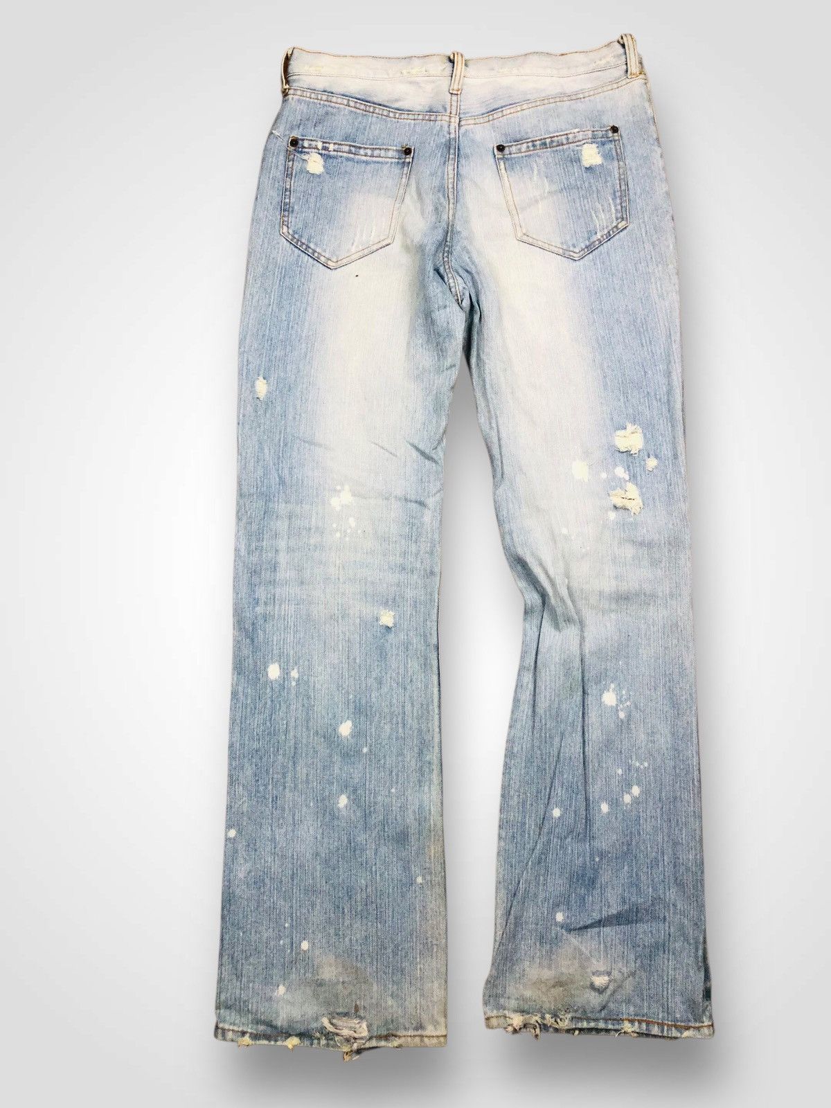 Japanese Brand EXHIBITIONIST Ripped Distressed Light Wash Jeans (37) Size US 31 - 2 Thumbnail