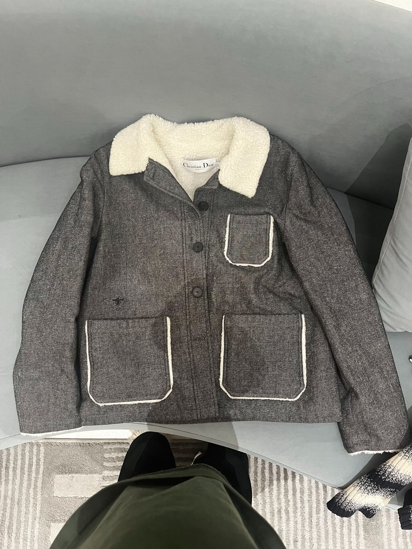 gray dior jacket with shearling collar