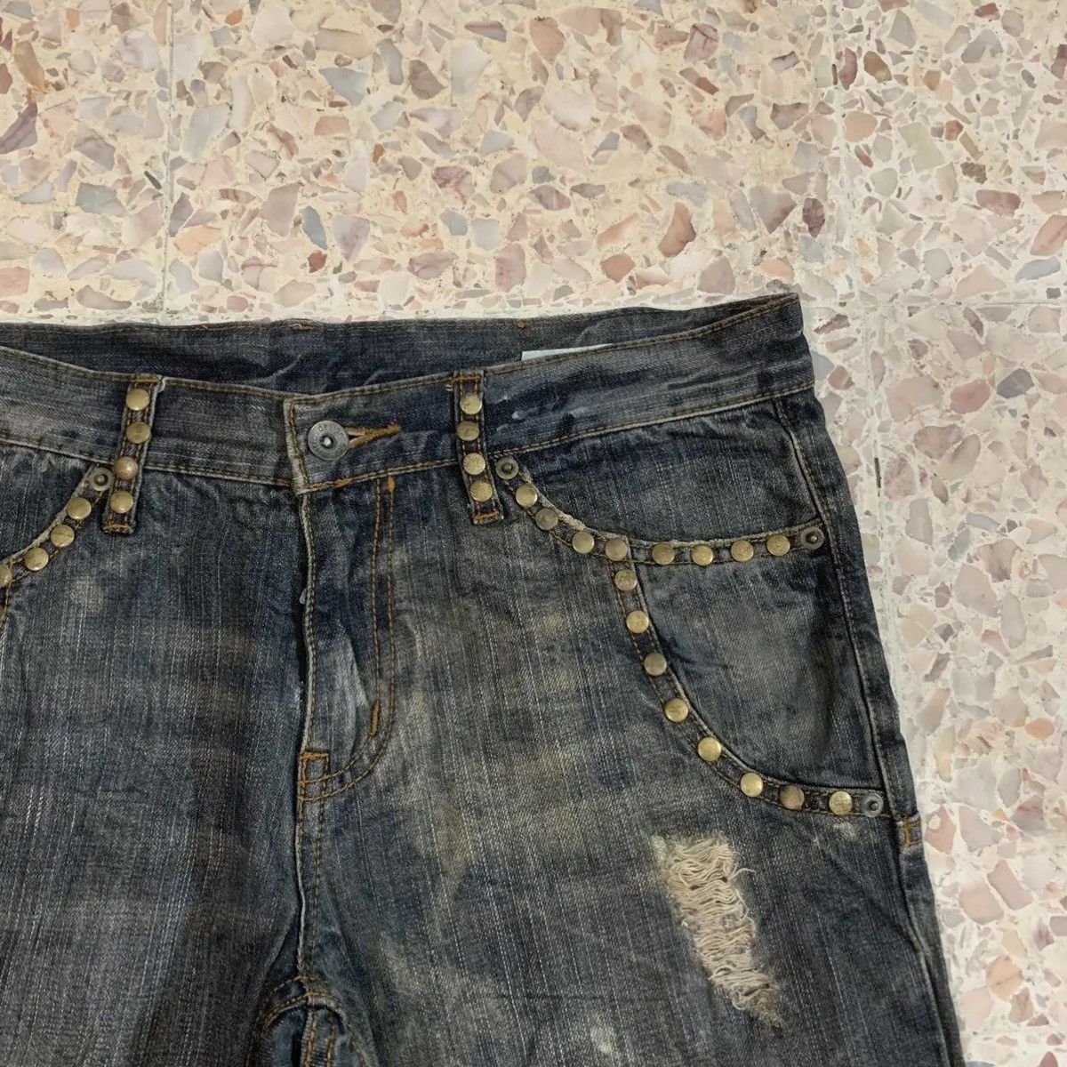 If Six Was Nine × Le Grande Bleu (L.G.B.) × semanticdesign 💥 SICKS💥SEMATIC DESIGN W30 L33 Flares Ripped Jeans Studded Size 30" / US 8 / IT 44 - 4 Thumbnail