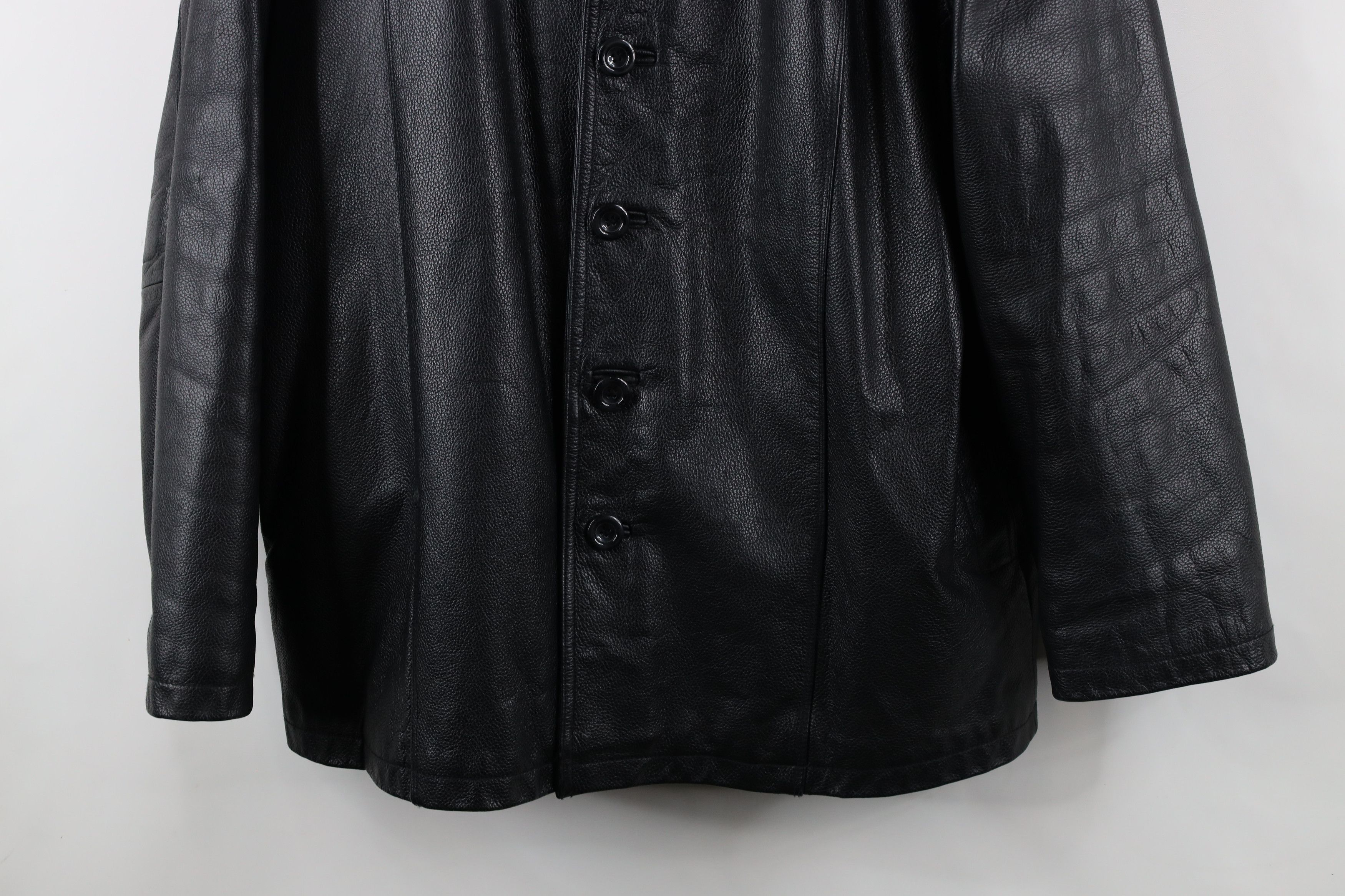 Vintage Vintage 90s Streetwear Leather Full Button Jacket Coat Black Size US L / EU 52-54 / 3 - 3 Thumbnail