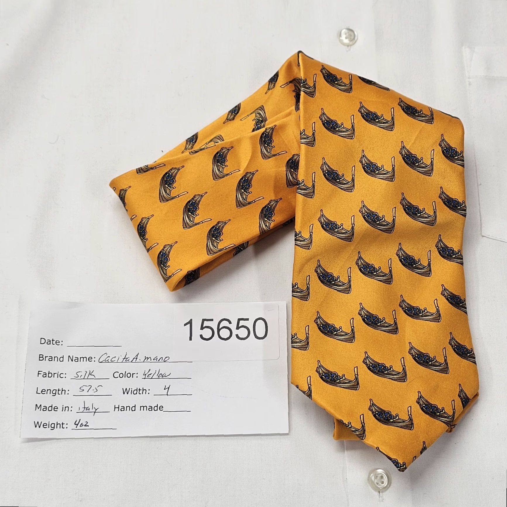 Vintage VINTAGE Cucita A Mano Men's Silk Tie Necktie Italy Orange Gondola Boat Classic Venetian Tie Beige? Size ONE SIZE - 6 Thumbnail
