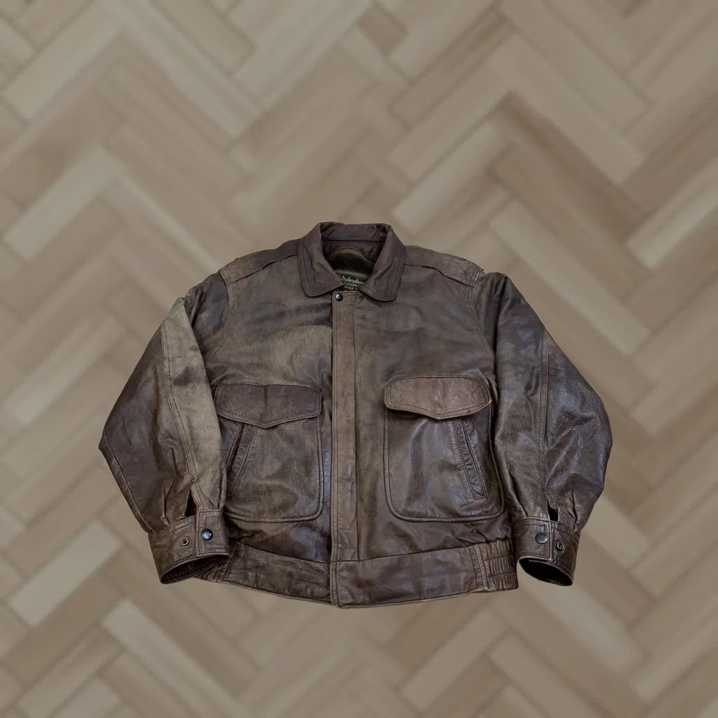 Vintage VINTAGE Mikes Arcade Leather Bomber Jacket Men M Brown Lined Zip Distress Size US M / EU 48-50 / 2 - 1 Thumbnail