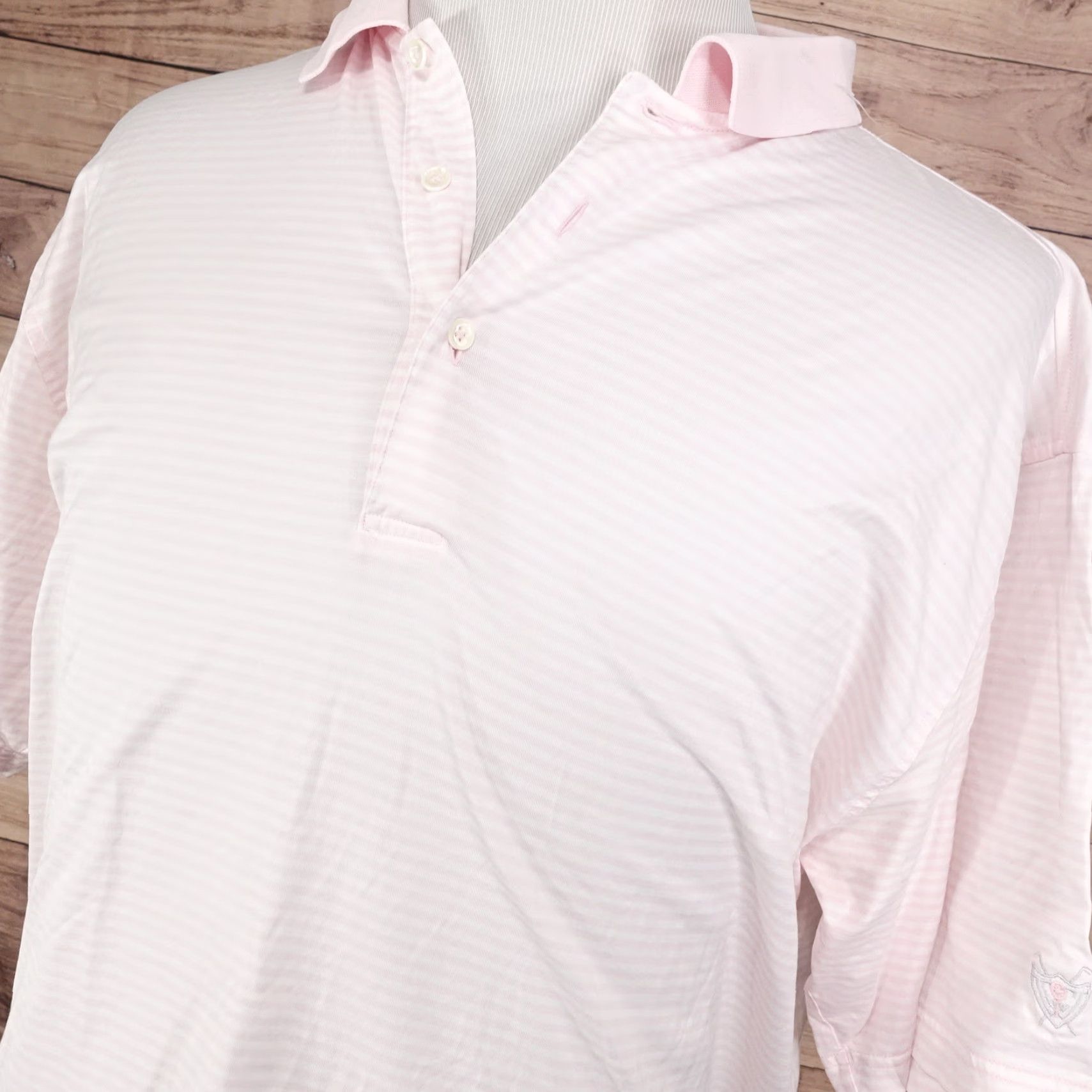 Vintage Fairway & Greene Men's Short Sleeve Striped Polo Shirt Large Pink Casual Business Summer Size US L / EU 52-54 / 3 - 2 Thumbnail