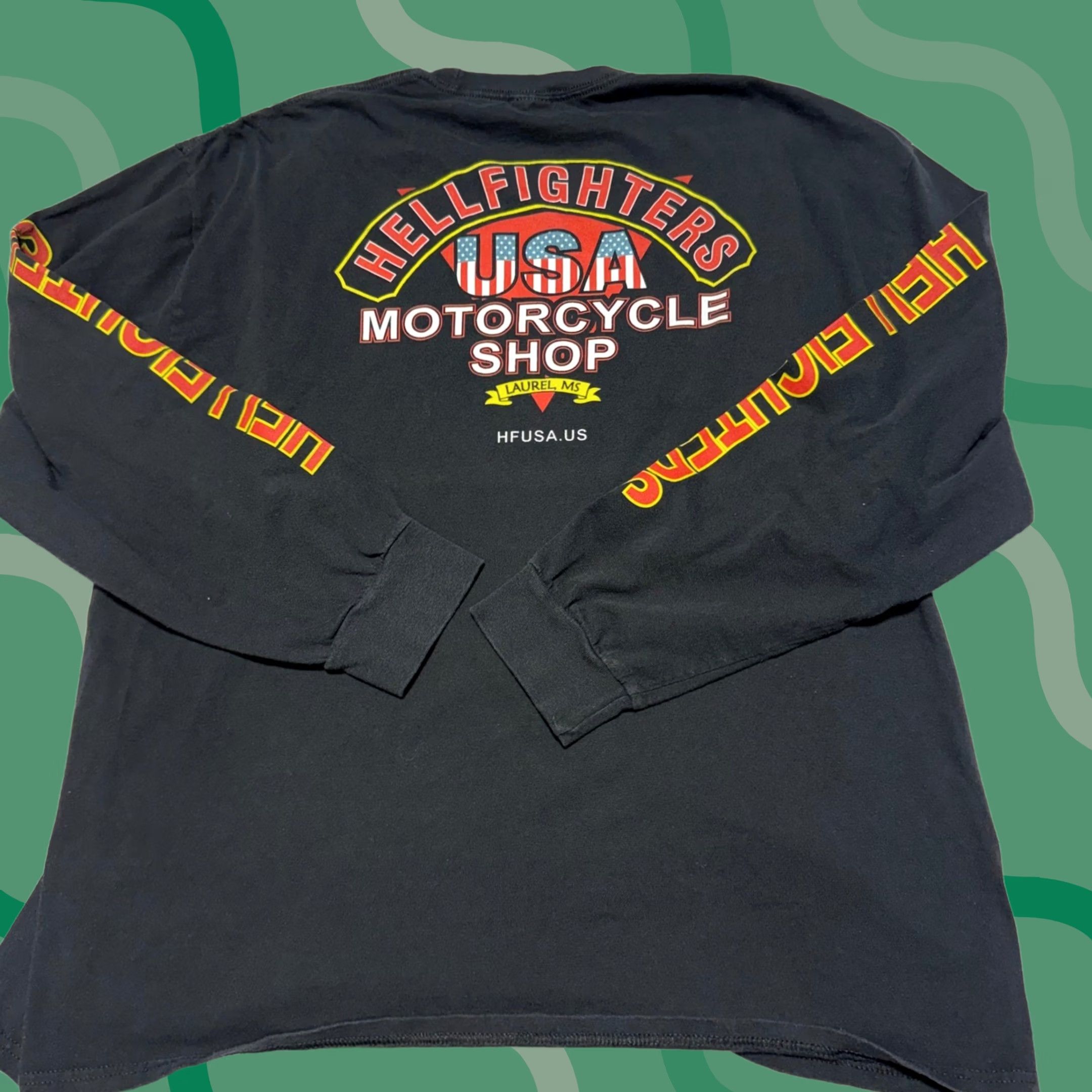 Vintage Hellfighters Shirt Long Sleeve Mens XL Black Graphic Print Biker USA Double-Sided Crew Neck Shirt Size US XL / EU 56 / 4 - 1 Thumbnail