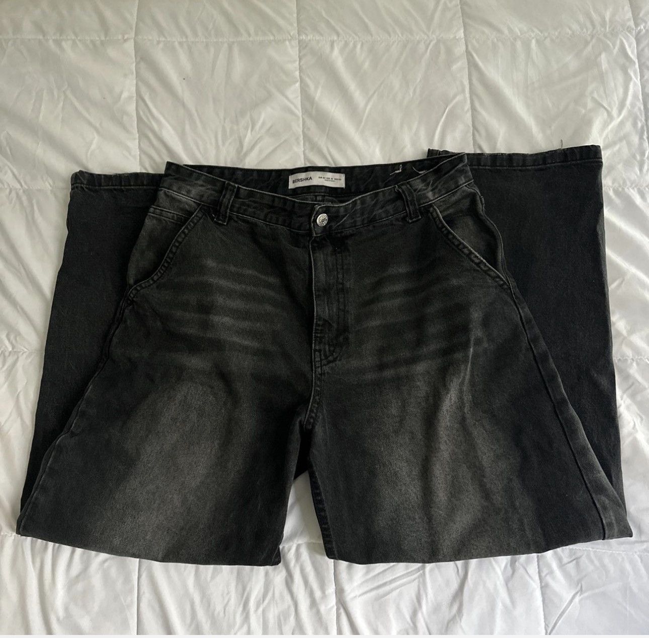 Bershka Bershka Black Washed Wide-Leg Jeans Size 42" / US 20 - 5 Thumbnail