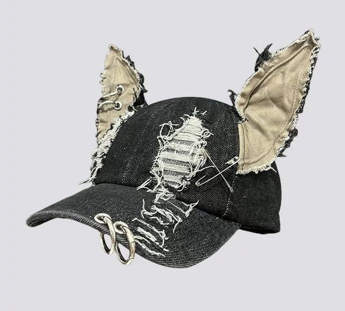 Japanese Brand Avant garde chunky dog ear distressed raw denim cap Size ONE SIZE - 1 Thumbnail