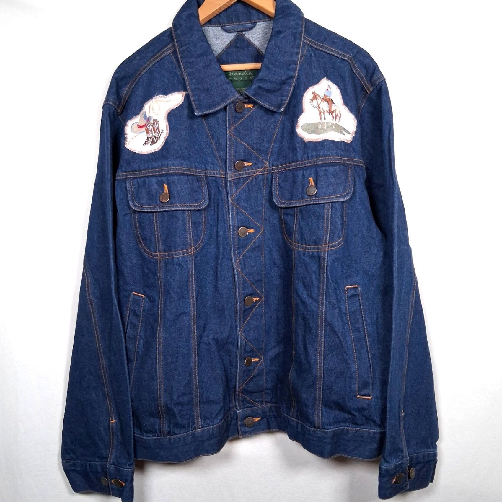Vintage VINTAGE Scandia Woods Jean Jacket Men XL Western Wear Trucker Style Denim Blue Cowboy Ranch Upcycled Patchwork Pockets Collared Short Jacket Size US 36 / EU 52 - 2 Thumbnail