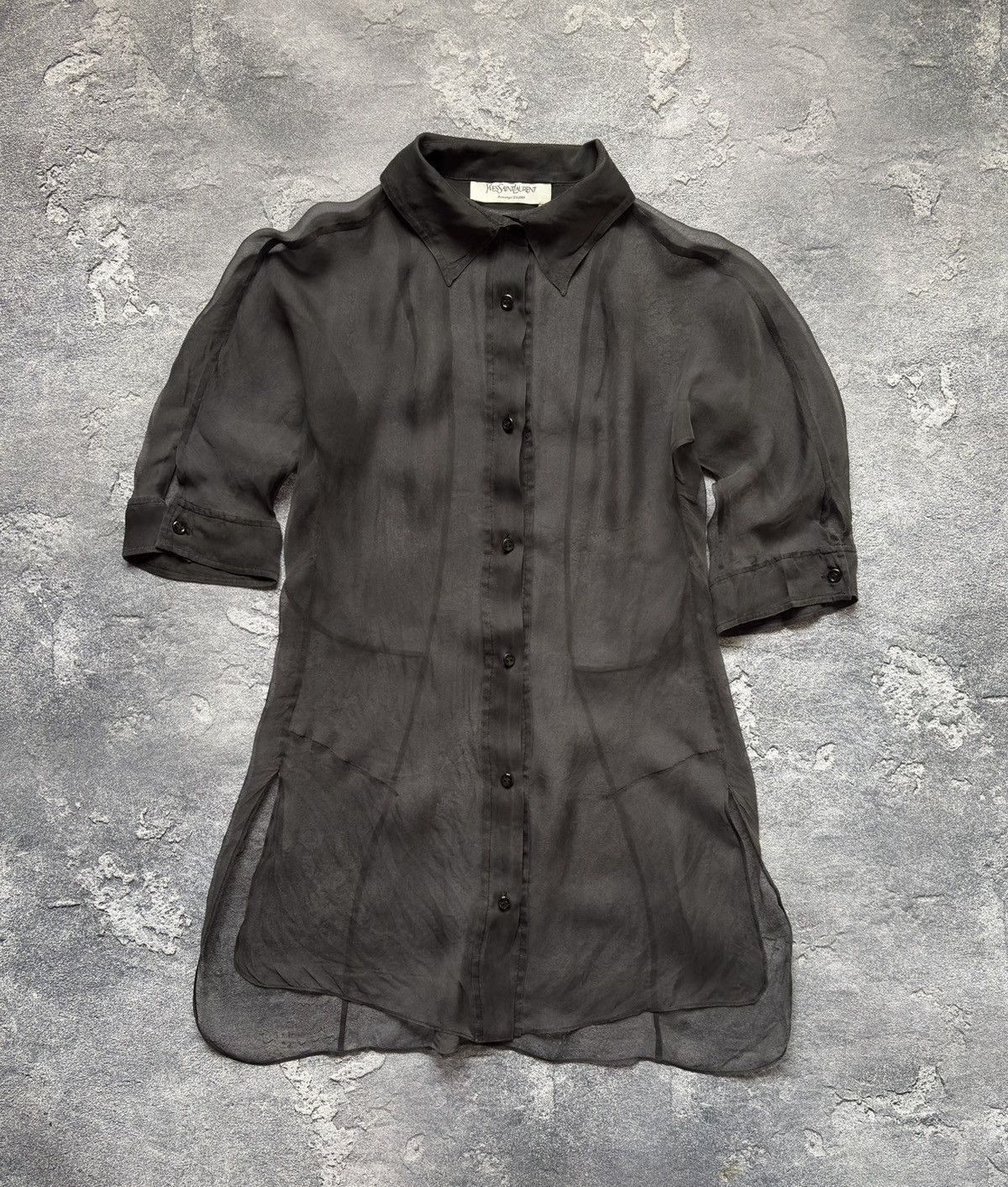 Yves Saint Laurent SS2009 Yves Saint Laurent Luxury Sheer Silk Grey Blouse Size M / US 6-8 / IT 42-44 - 1 Thumbnail