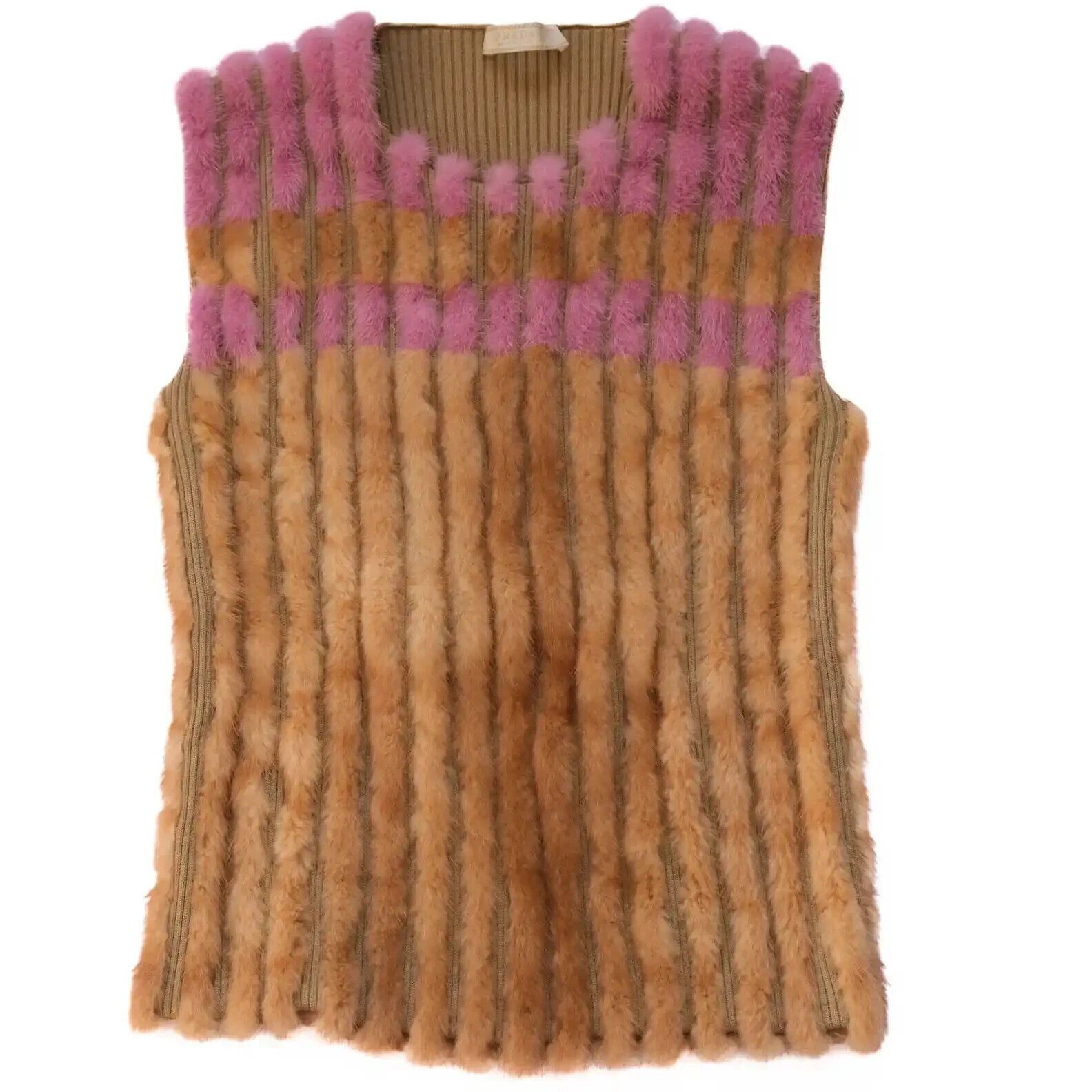 image of Archival Clothing x Prada 1990S Archival Mink Fur Striped Knit Tank Top, Women's (Size Small)