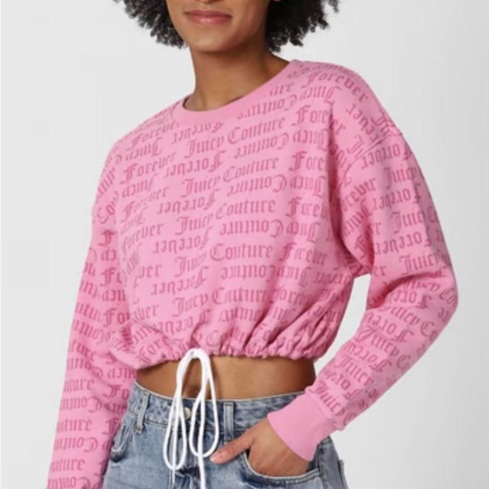 Juicy Couture JUICY COUTURE x F21 • Pink Logo Print Cropped Tie Sweatshirt Size M / US 6-8 / IT 42-44 - 16 Thumbnail
