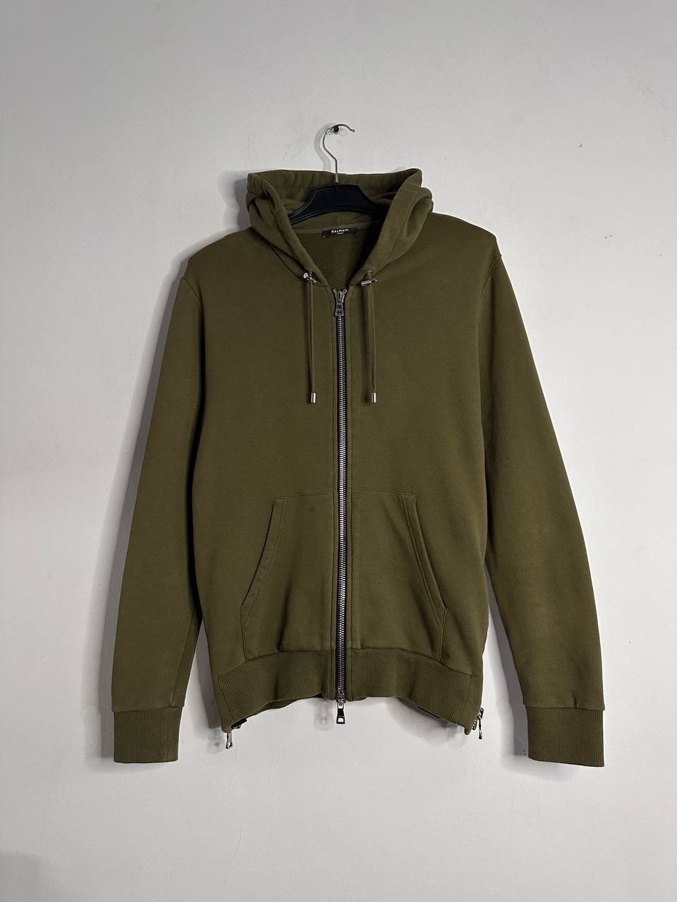 Balmain Balmain Paris Men's Zip Hoodie Olive Green Luxury Biker