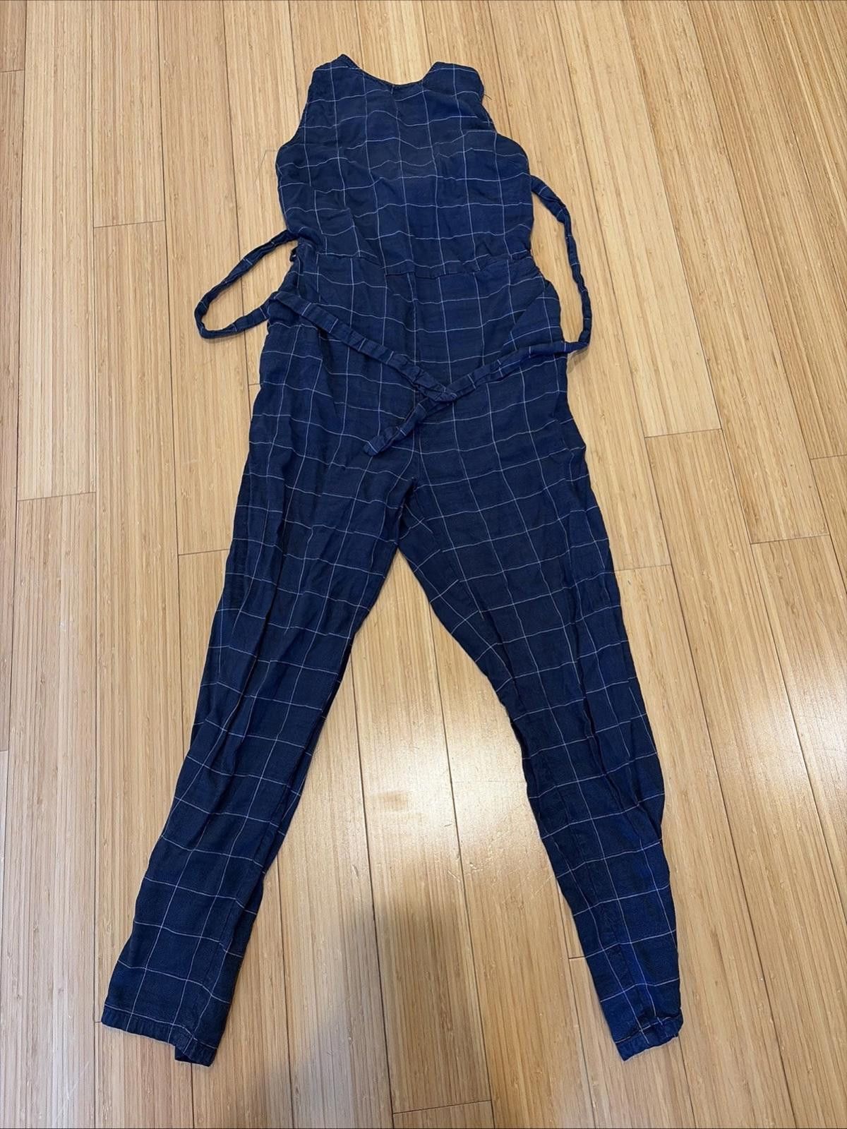 Marine Layer MARINE LAYER Windowpane Blue Jumpsuit Women's Medium Stretch Size 32" / US 10 / IT 46 - 1 Thumbnail