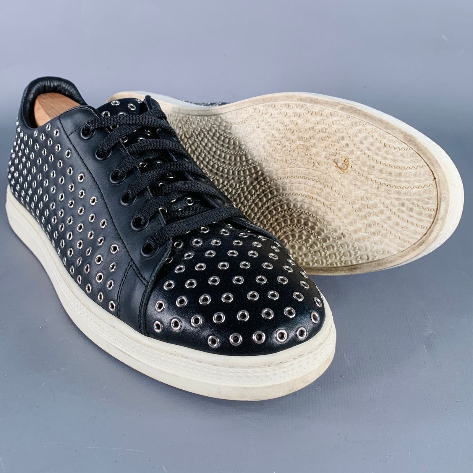 Alaia Black Silver Grommets Leather Lace-Up Low Top Sneakers Size US 8 / EU 41 - 5 Thumbnail