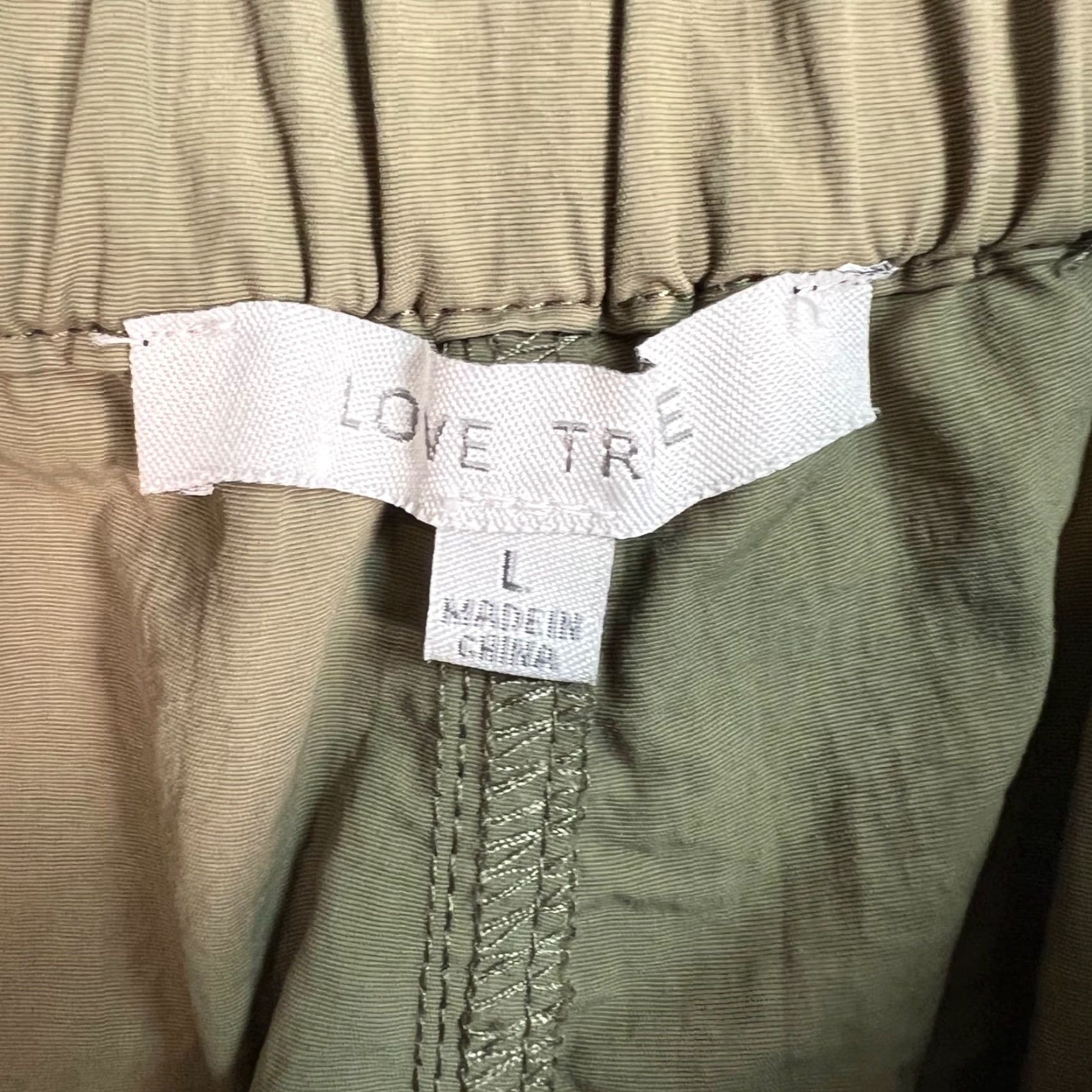 Olive Love Tree Womens L Wide Leg Cargo Pants Olive Green Drawstring Cuffs Size 36" / US 14 / IT 50 - 3 Thumbnail