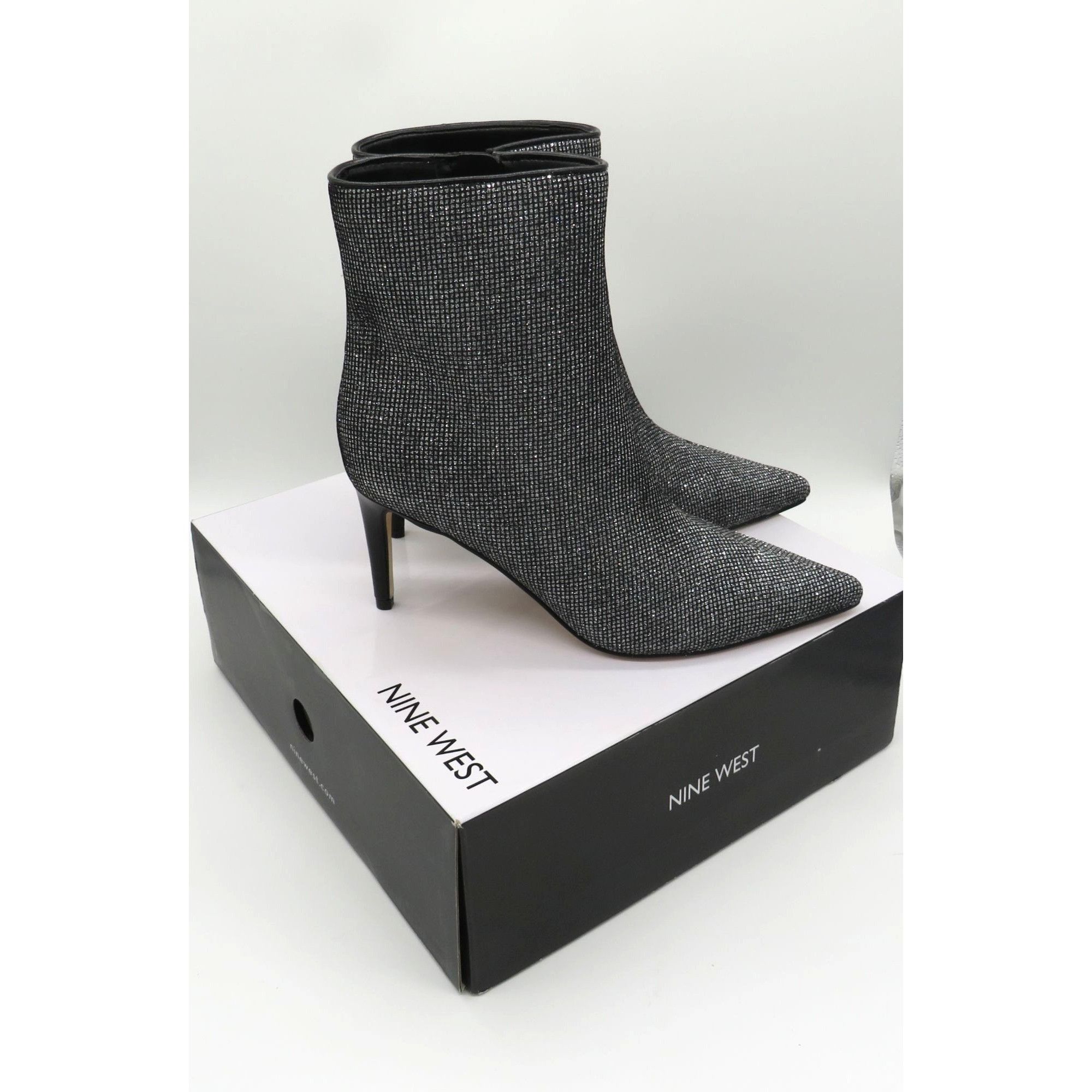 Nine West Nine West Women's Black Glitter Ankle Boots Side Zipper Stil Size US 8 / IT 38 - 1 Thumbnail