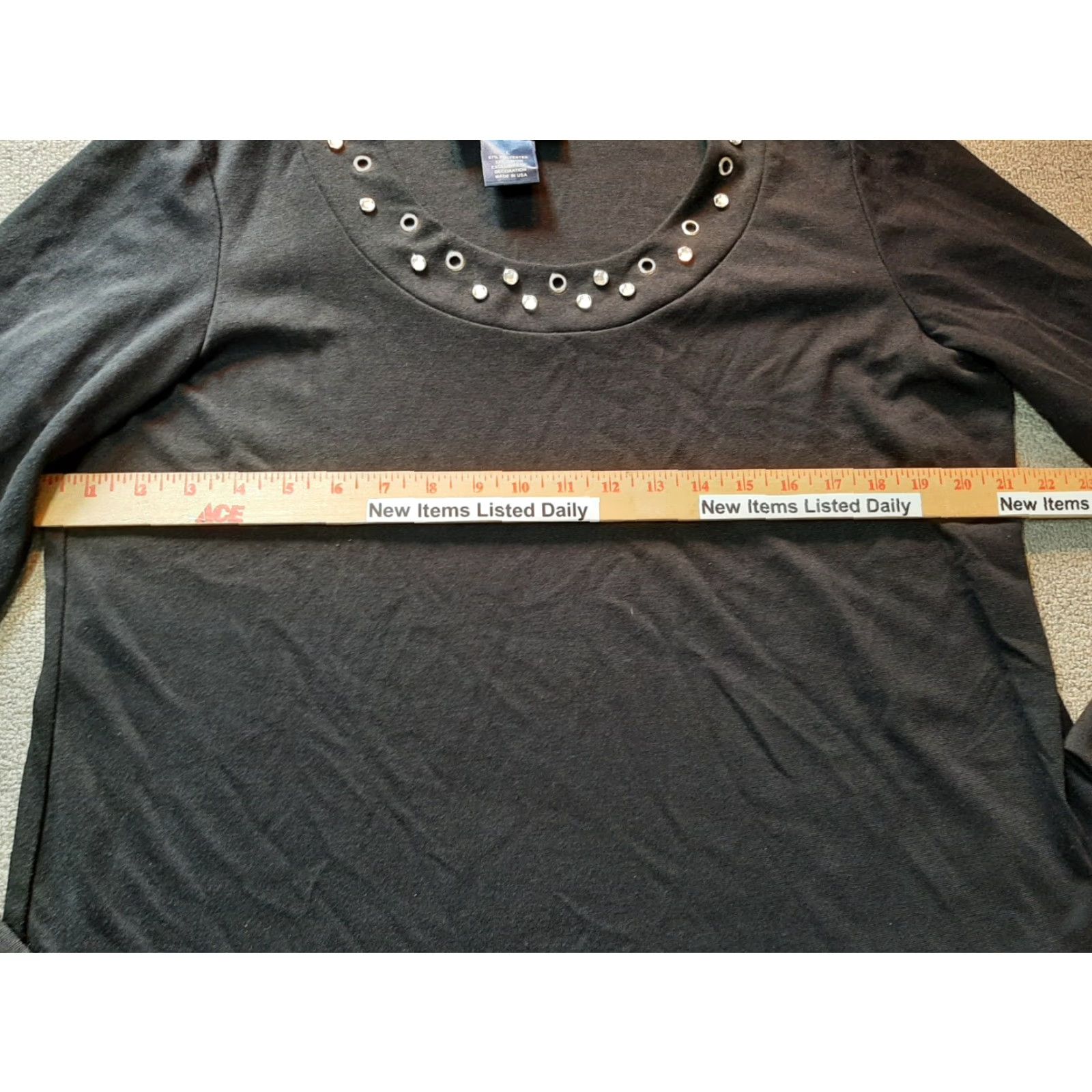 Vintage Susan Graver Womens L Large Long Sleeve Top Black Beaded Shirt Size L / US 10 / IT 46 - 3 Thumbnail
