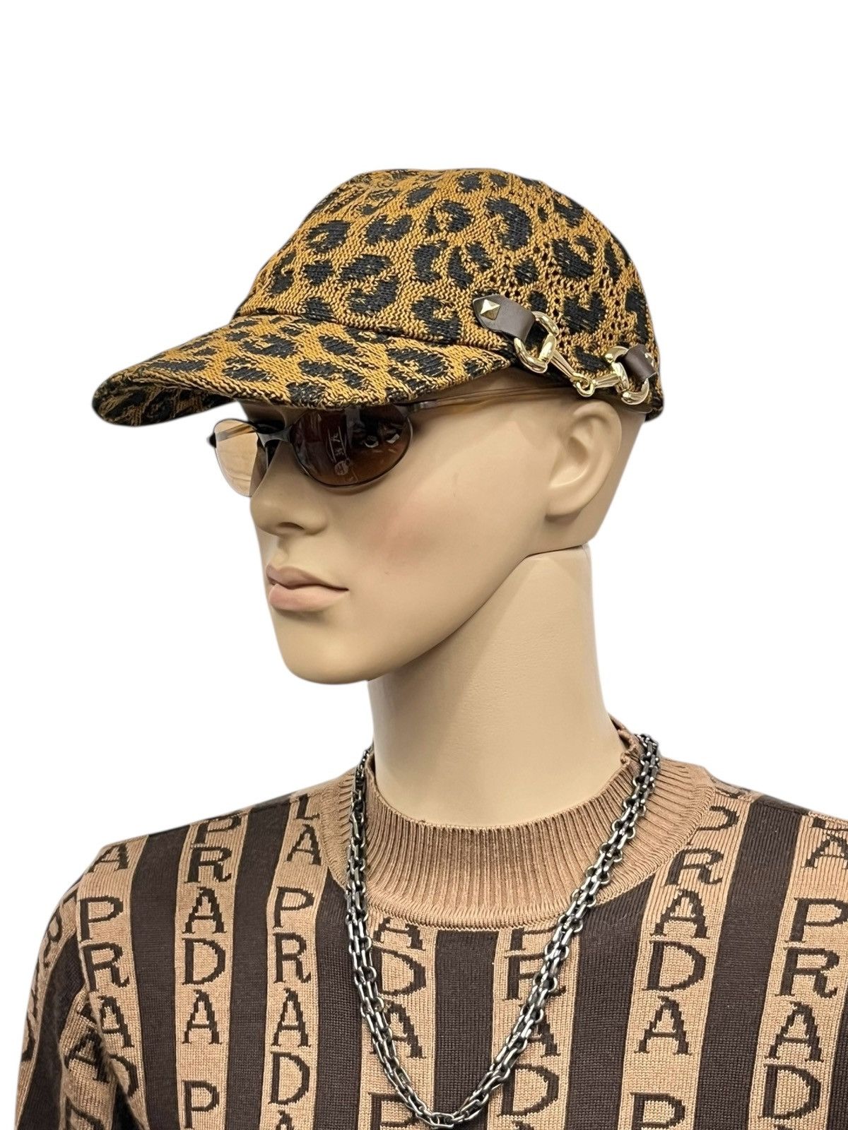 CA4LA 🐆 Gorgeous Ca4la Leopard Knit Hat w/ Chain & Stud Unisex Size ONE SIZE - 3 Thumbnail