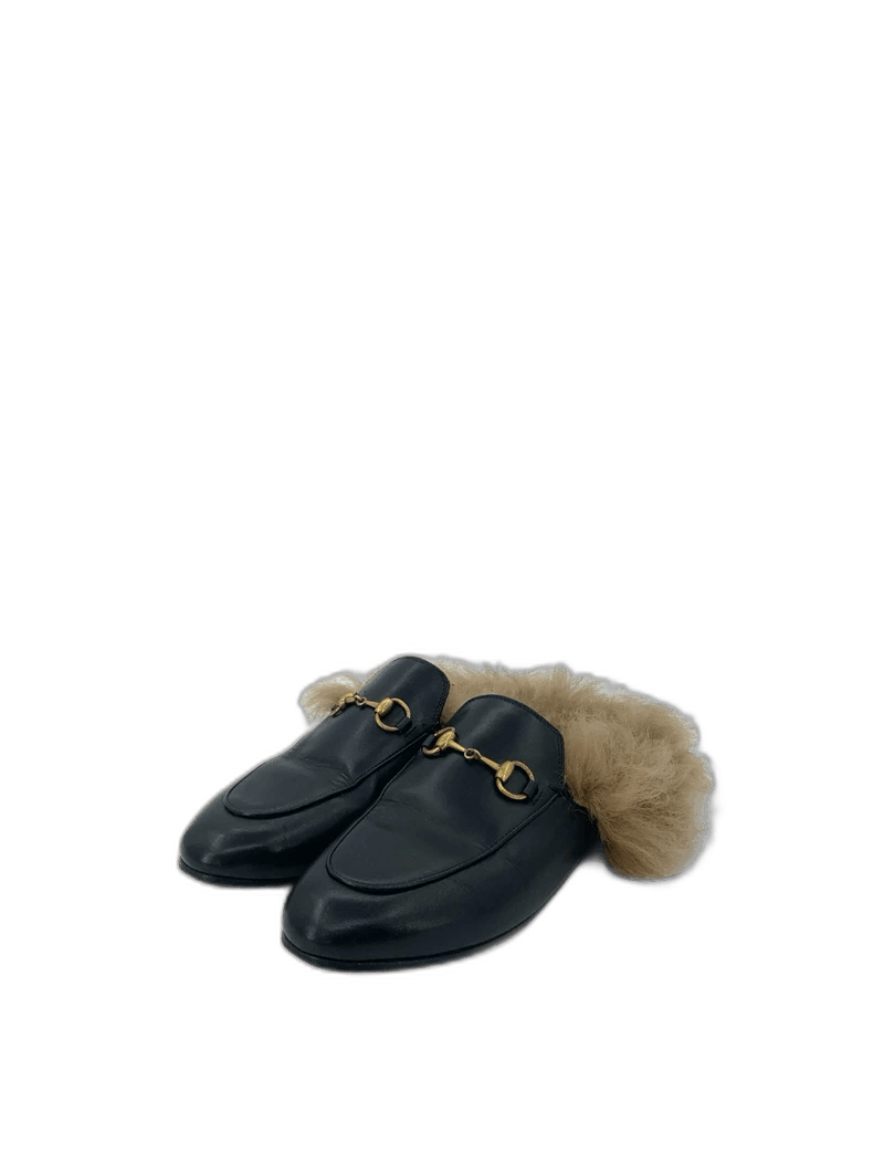 Gucci Gucci Size 37.5 Black Horsebit Fur Trim Loafers Size US 6 / IT 36 - 1 Thumbnail
