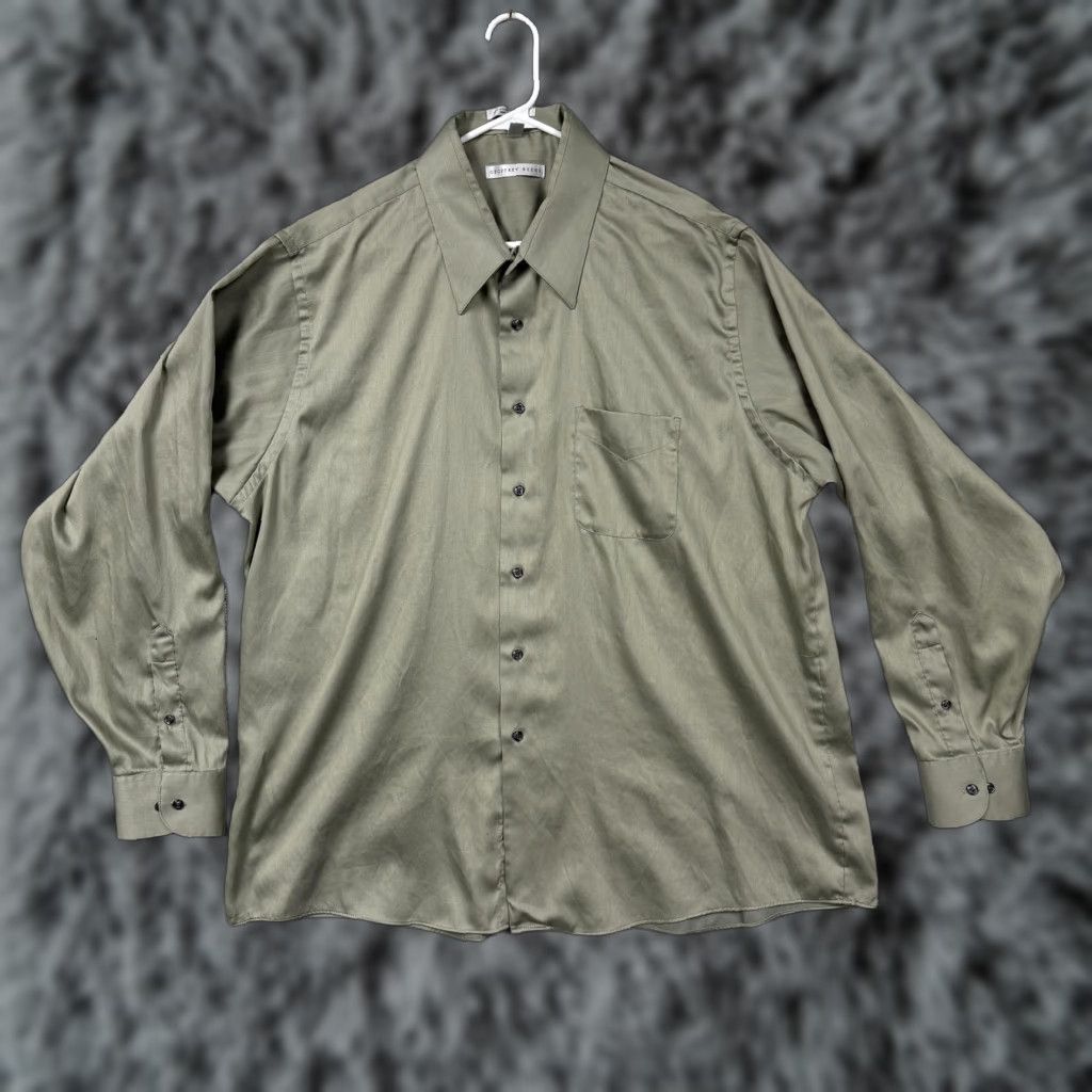 Geoffrey Beene Geoffrey Beene Dress Shirt 2XL Green Wrinkle Free Sateen Cotton Polyester Business Mens Shirt Size 48R - 1 Thumbnail