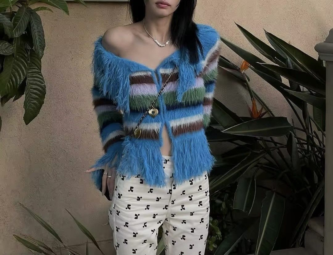 Other Knitwear Striped Design Y2k Off Shoulder Sweater Cardigan Size S / US 4 / IT 40 - 4 Thumbnail