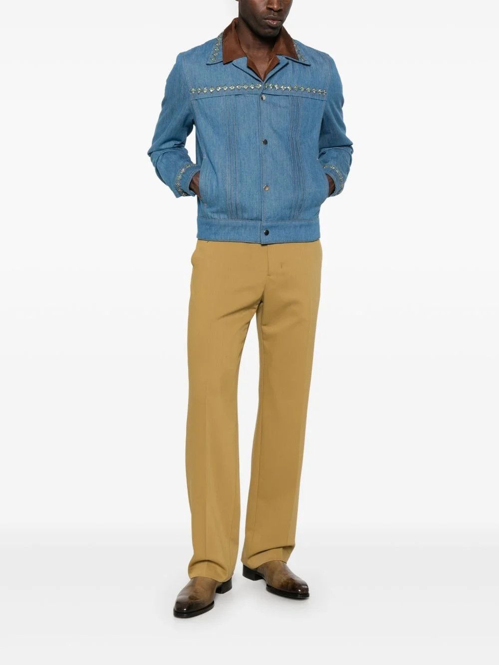 Amiri oc11z0426 Crystal-Embellished Pleated Jacket in Blue Size US L / EU 52-54 / 3 - 2 Thumbnail