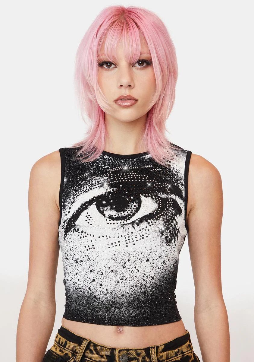 Jaded London Jaded London Graphic Eye Print Crop Tank Top Size S / US 4 / IT 40 - 1 Thumbnail