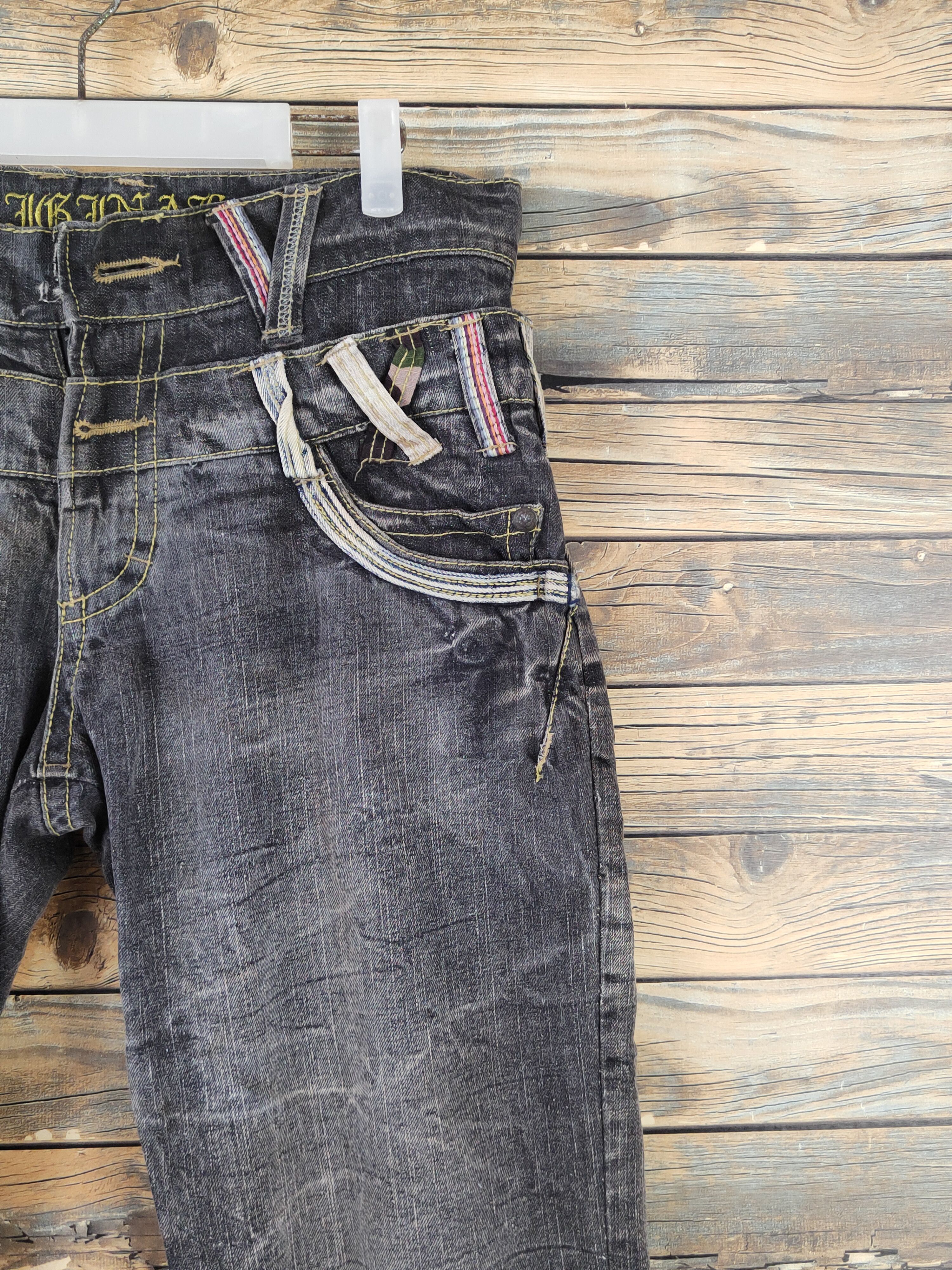 Japanese Brand Original Black Faded Distressed Short Jeans #W1833 Size US 31 - 5 Thumbnail