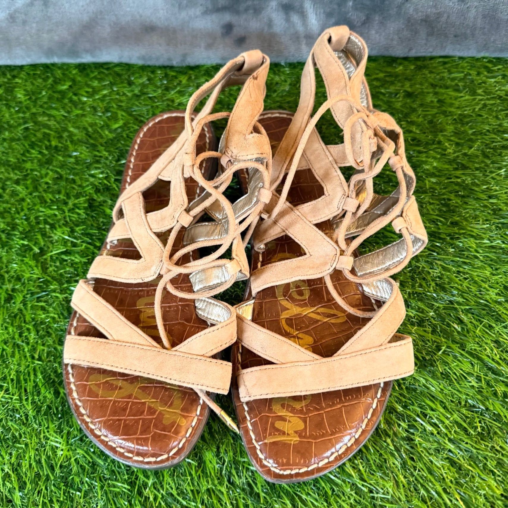 Sam Edelman Sam Edelman Gemma Gladiator Sandals Tan Suede Lace Up Flat Women Size 5.5 Size US 6 / IT 36 - 3 Thumbnail