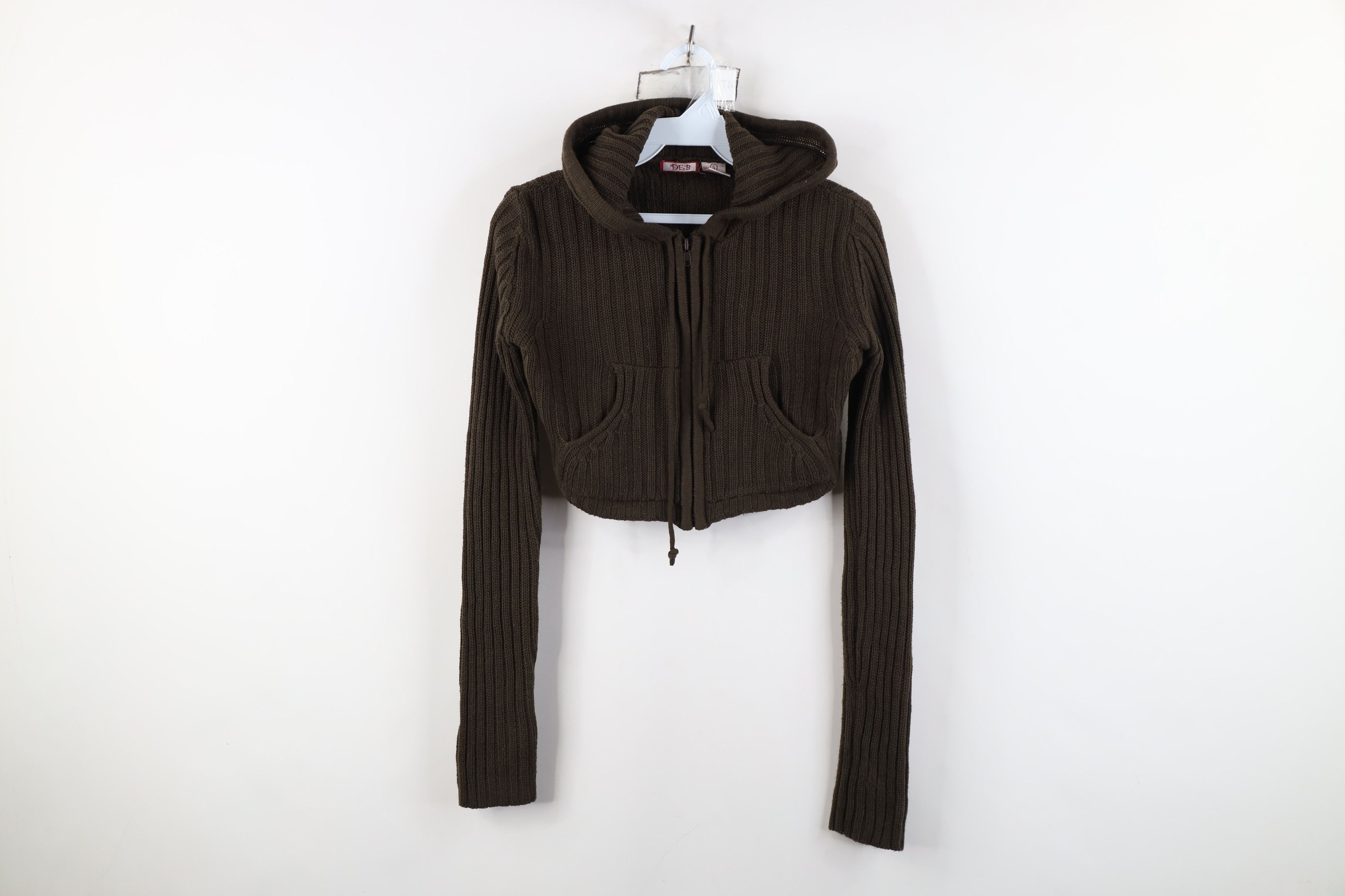 Vintage Vintage 90s Y2K Babydoll Cropped Ribbed Knit Hoodie Sweater Size S / US 4 / IT 40 - 1 Thumbnail