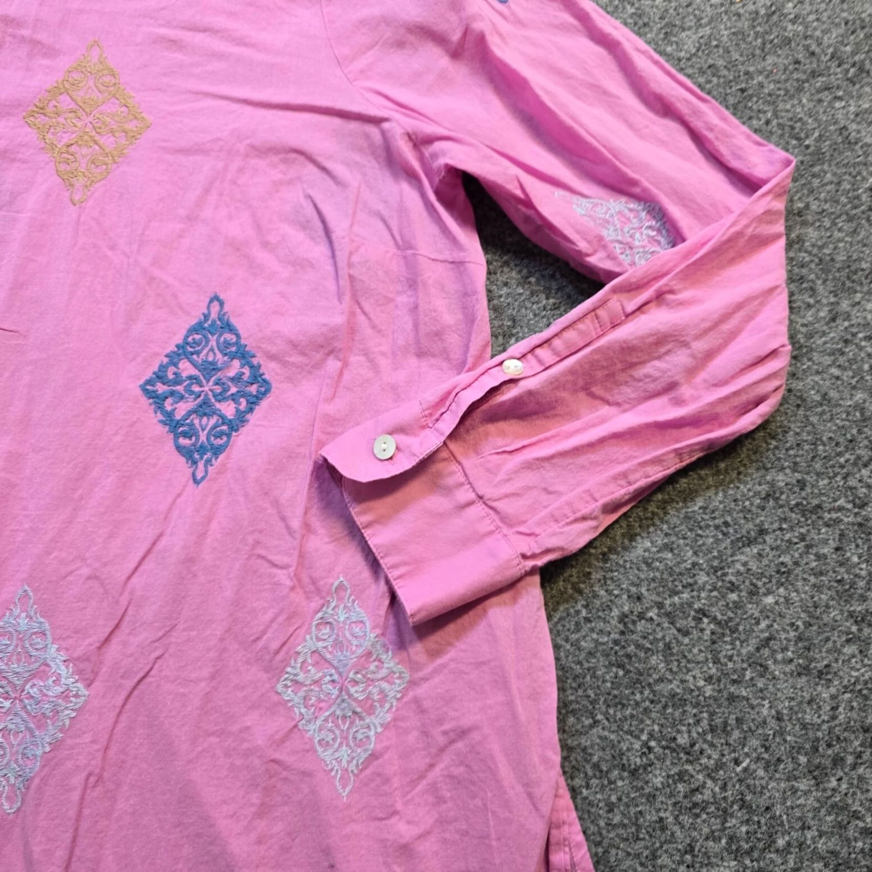 Pinko J Jill Top Blouse Womens Medium Pink Diamond Embroidered Long Sleeve Button Casual Shirt Size M / US 6-8 / IT 42-44 - 4 Thumbnail