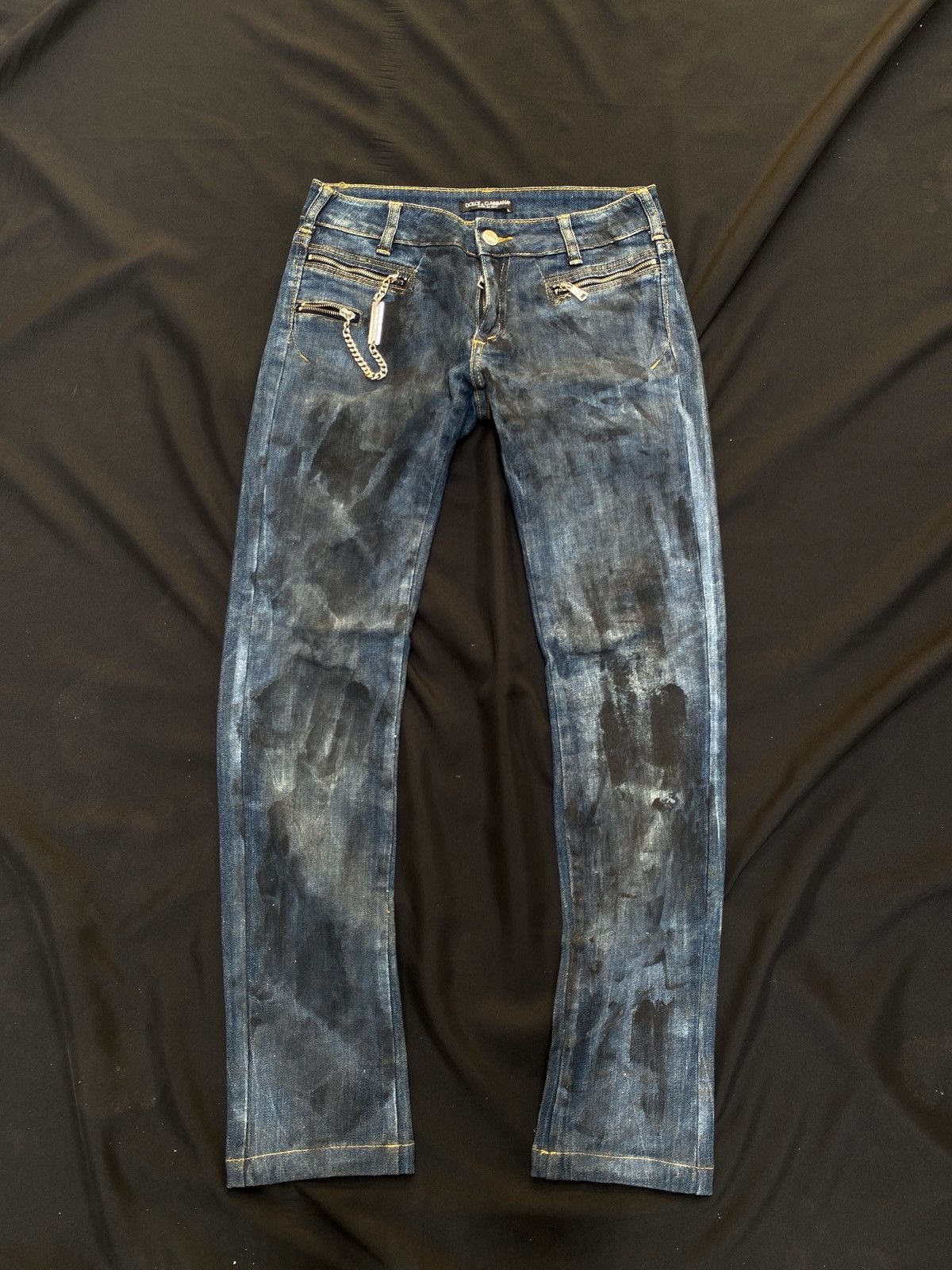 Dolce & Gabbana × Vintage Vintage D&G Dolce & Gabbana Trompe l’oeil Painted Denim Size 28" / US 6 / IT 42 - 1 Thumbnail