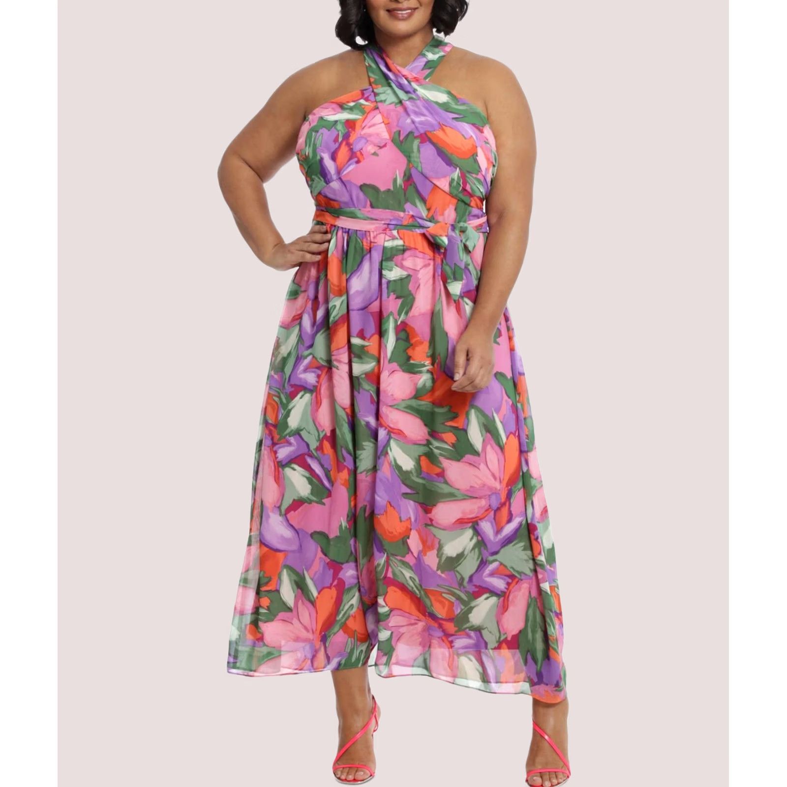 Vintage LONDON TIMES Womens Maxi Dress Multicoloured Plus Size 22W Floral Halter Size 3XL / US 20-22 - 1 Preview