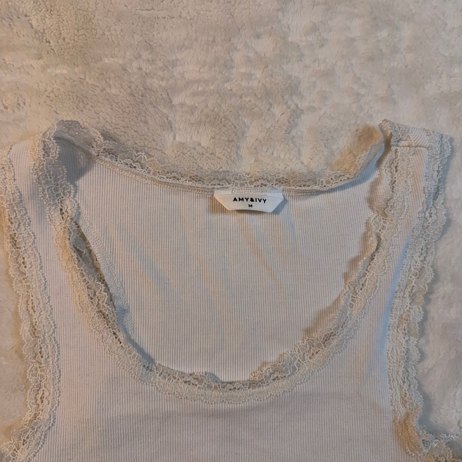 & Other Stories White Amy & Ivy Ribbed Lace-Trim Camisole Tank top Size M / US 6-8 / IT 42-44 - 2 Thumbnail