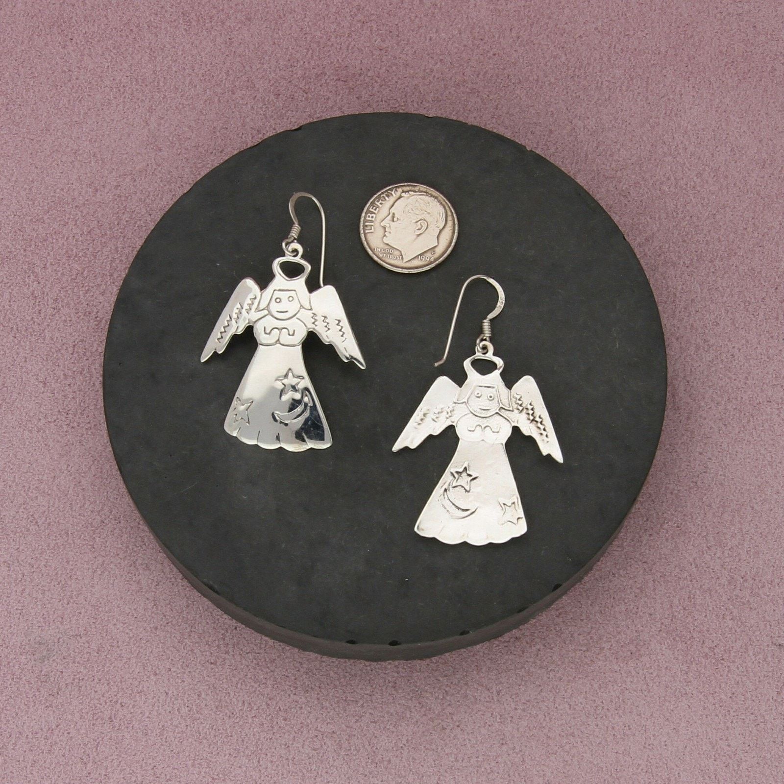 Sterling Silver sterling silver vintage guardian angel dangle earrings Size ONE SIZE - 2 Thumbnail