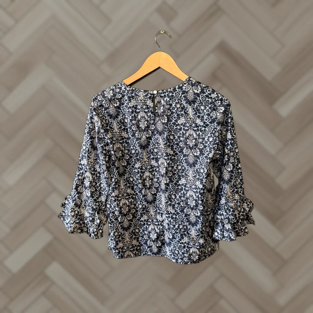 J.Crew J. Crew Womens Blue Floral Pattern 3/4 Sleeve Blouse Top Size 2 Size XS / US 0-2 / IT 36-38 - 1 Thumbnail