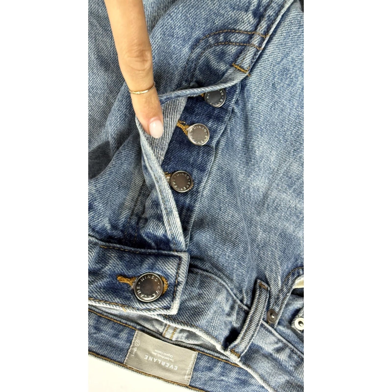 Everlane EVERLANE Light Wash Straight Jeans Womens 31x30.5 Distressed Organic Cotton Button Fly Size 24" / US 00 / IT 34 - 3 Thumbnail