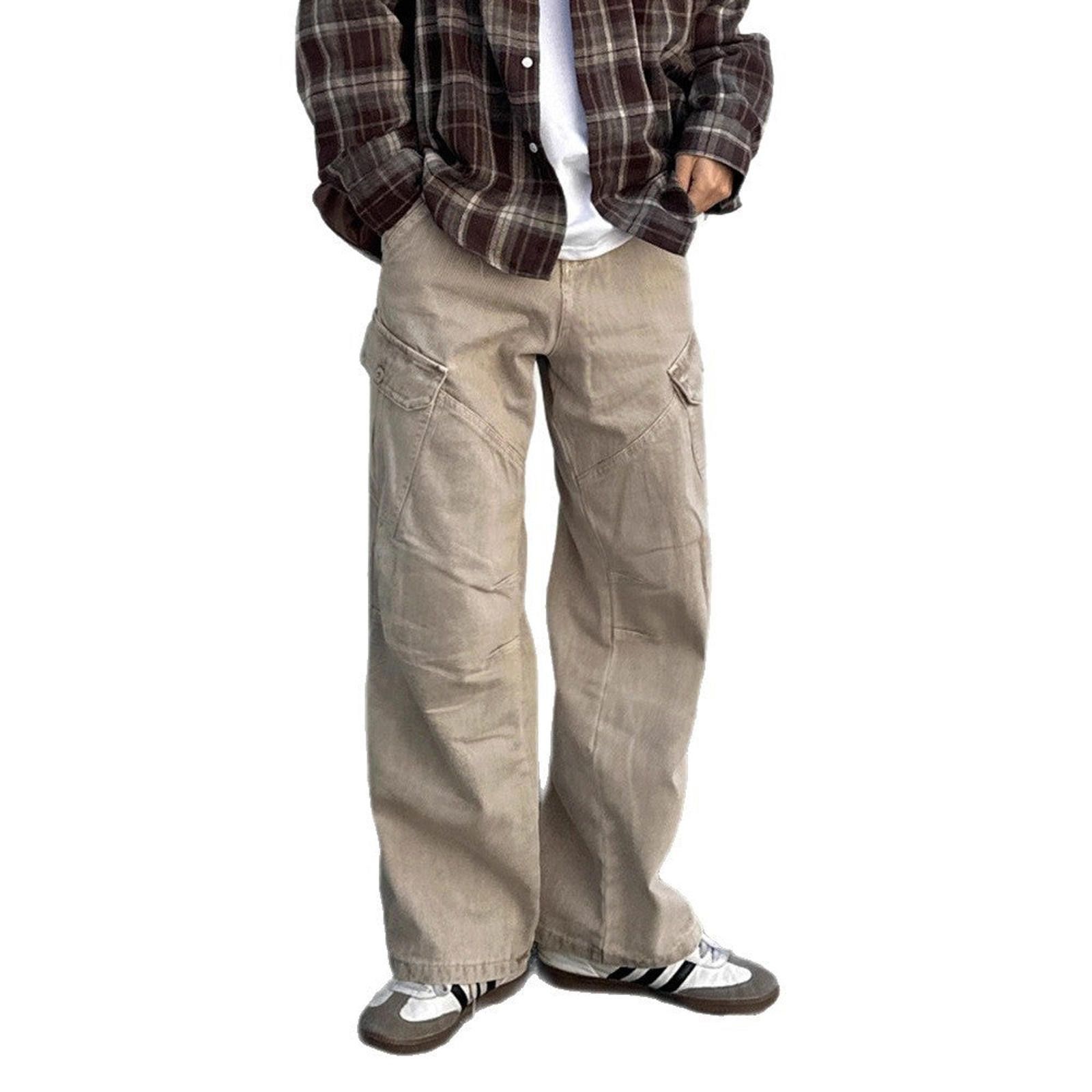 Vintage Beige Wide Leg Cargo Pants, Relaxed Fit Utility Pants Size US 32 / EU 48 - 2 Thumbnail