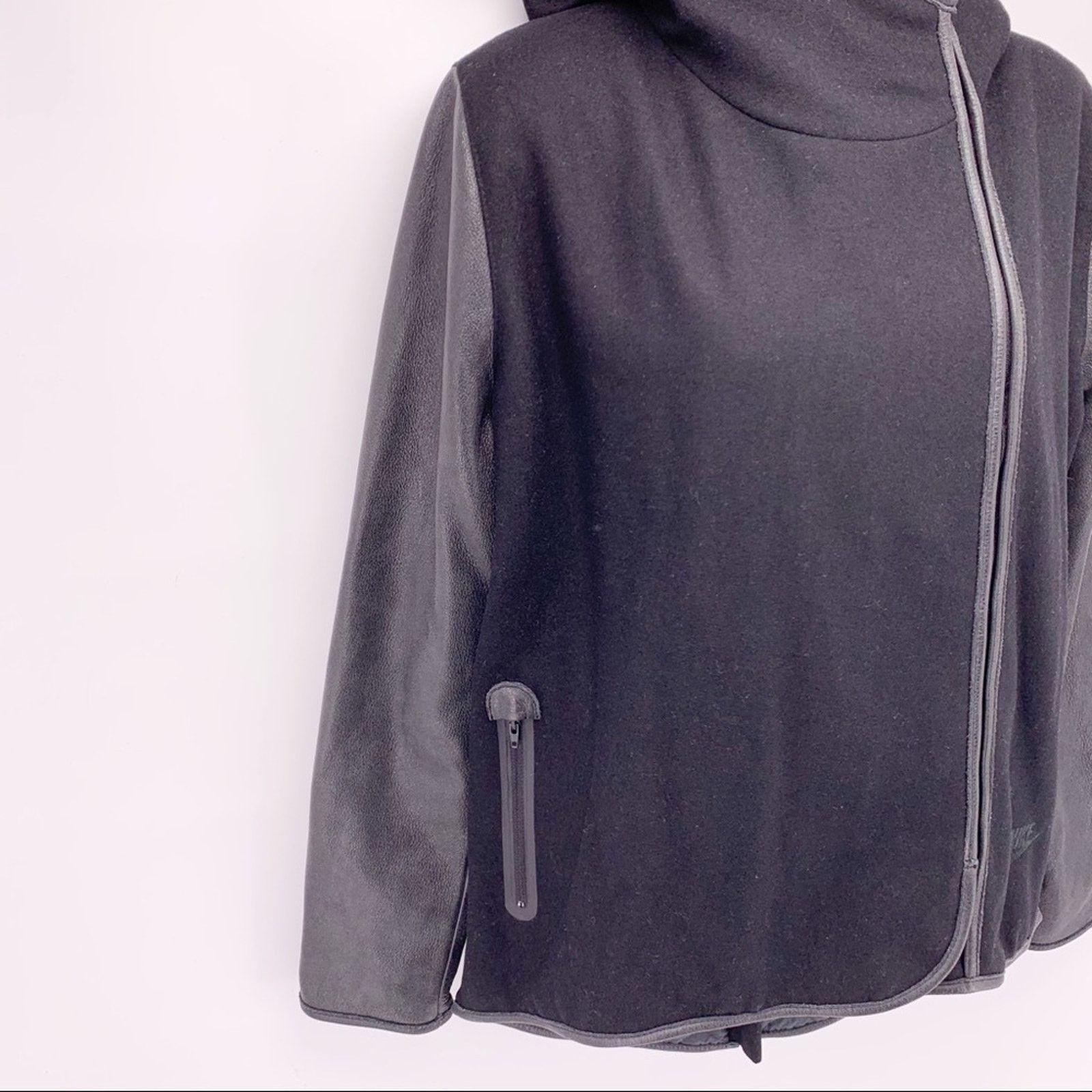 Nike Nike Sample Black Leather High Low Zip Up Jacket Size M / US 6-8 / IT 42-44 - 4 Thumbnail