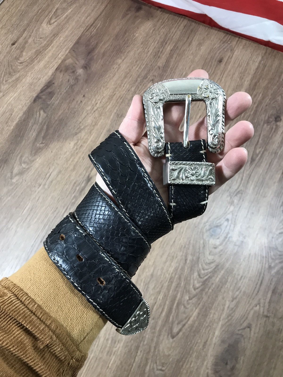 image of Vintage Rh Milano Python Leather Belt Bb Simon Style in Black, Men's