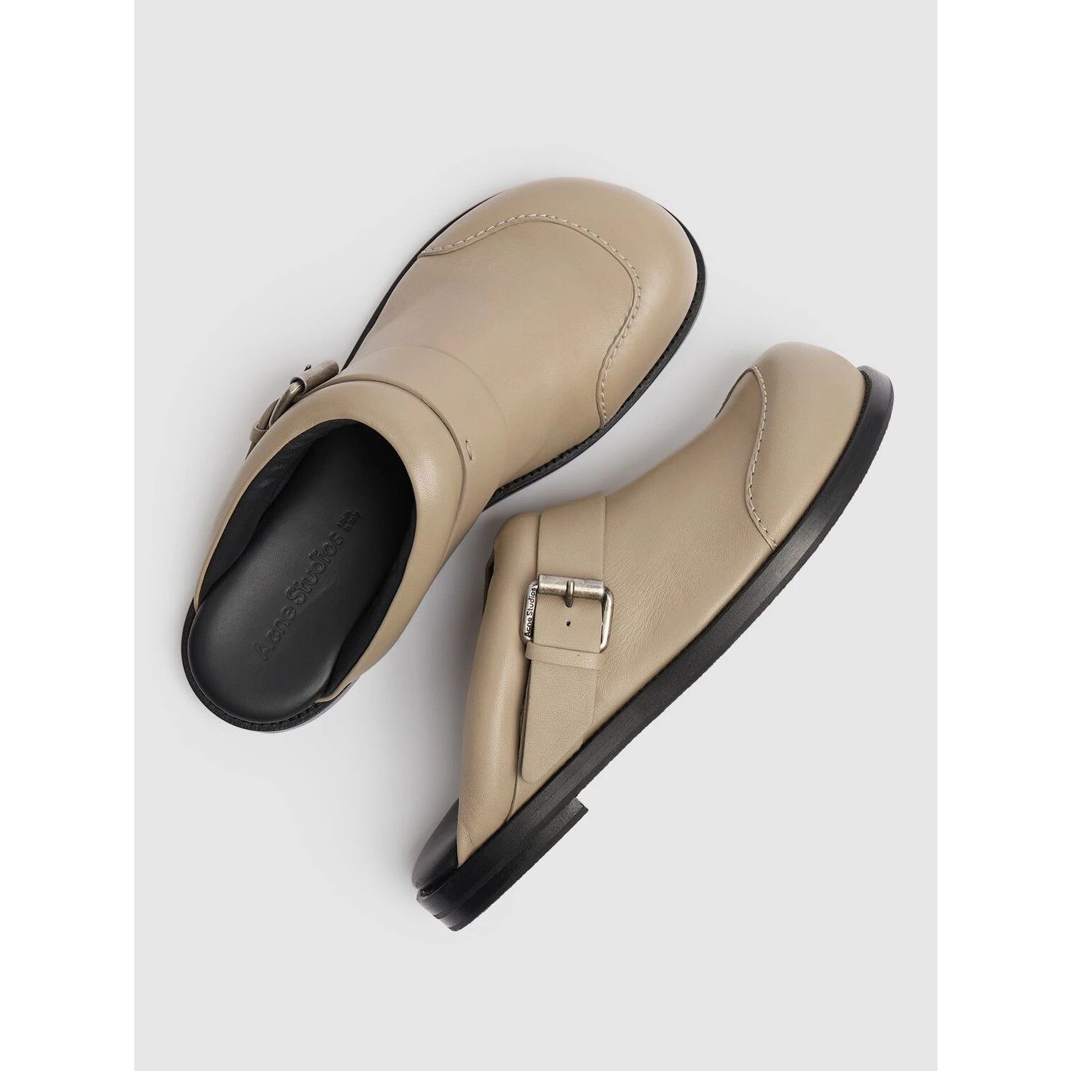 Acne Studios ACNE STUDIOS Taupe Leather Buckle Mules New & Authentic (Wom Size US 10 / IT 40 - 2 Thumbnail